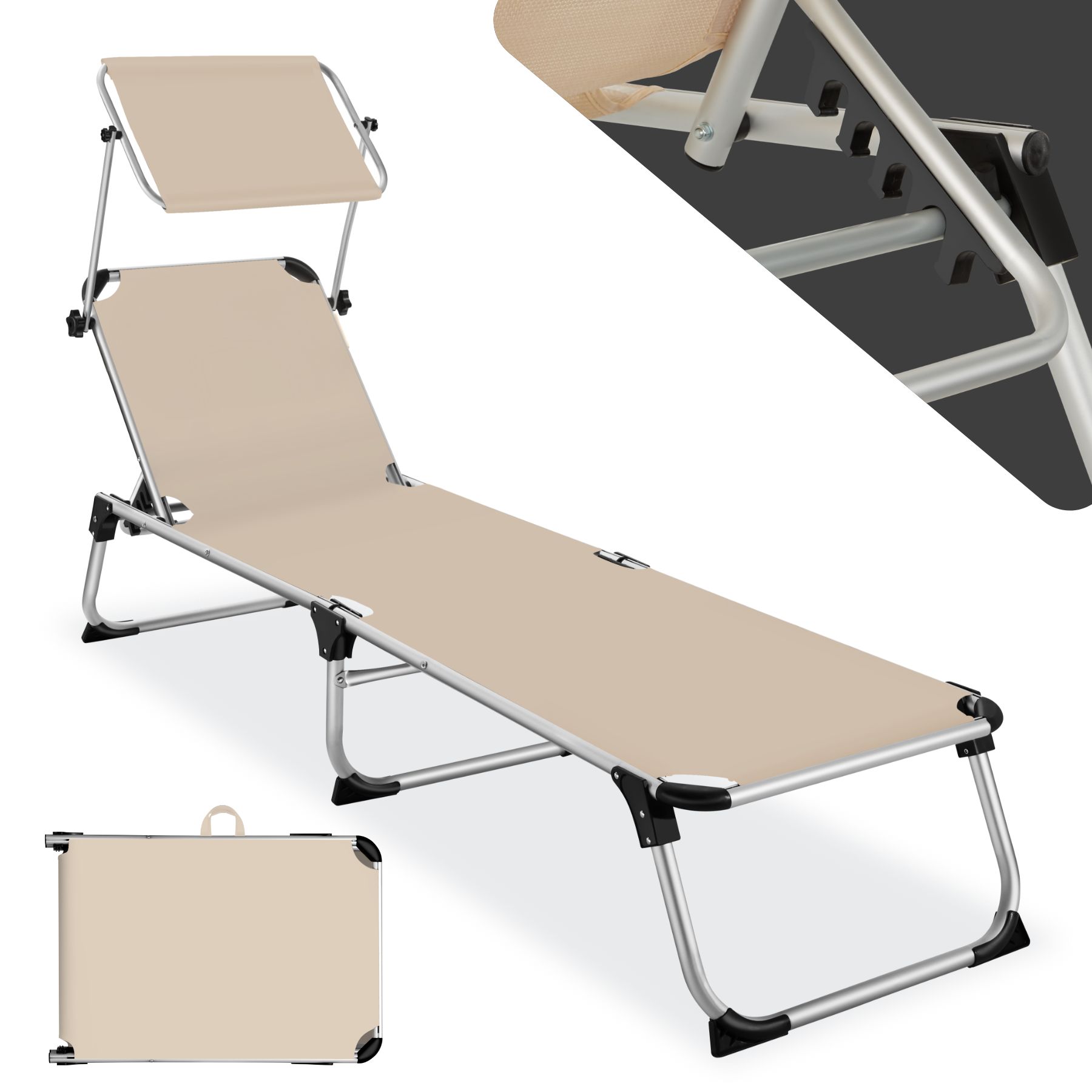 Ligbed Aurelie van aluminium, 6 standen - beige