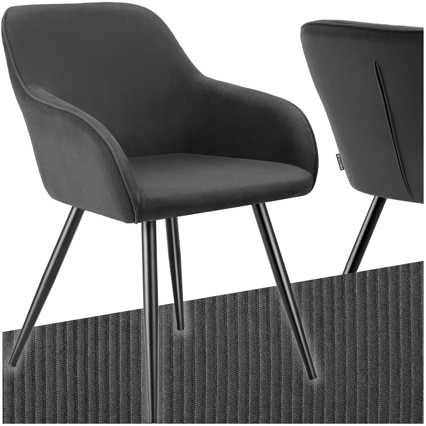 Cadeira de jantar acolchada Marilyn, design veludo cotelê - antracite/preto, por peça