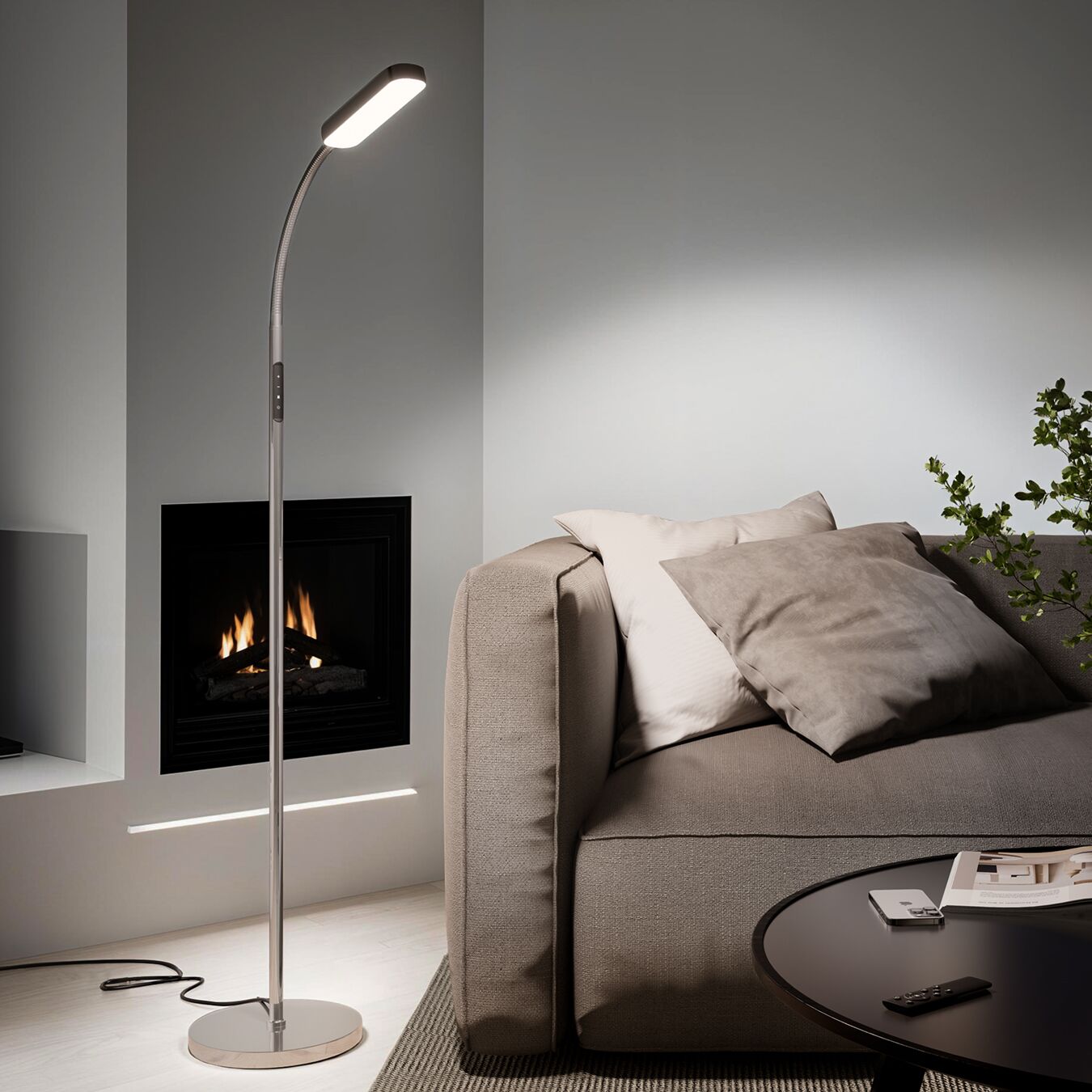Stehlampe Prisma LED, 5 Lichtmodi, 12 W, dimmbar - silber