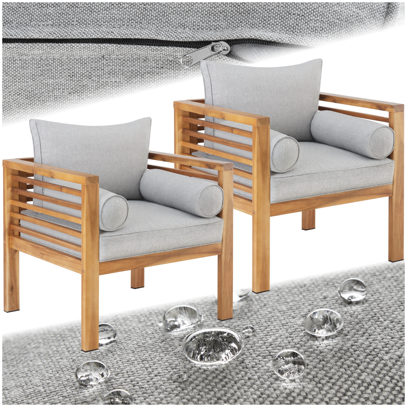 Fauteuil de jardin Boka, bois lasuré, supporte env. 120 kg - Lot de 2 | tectake