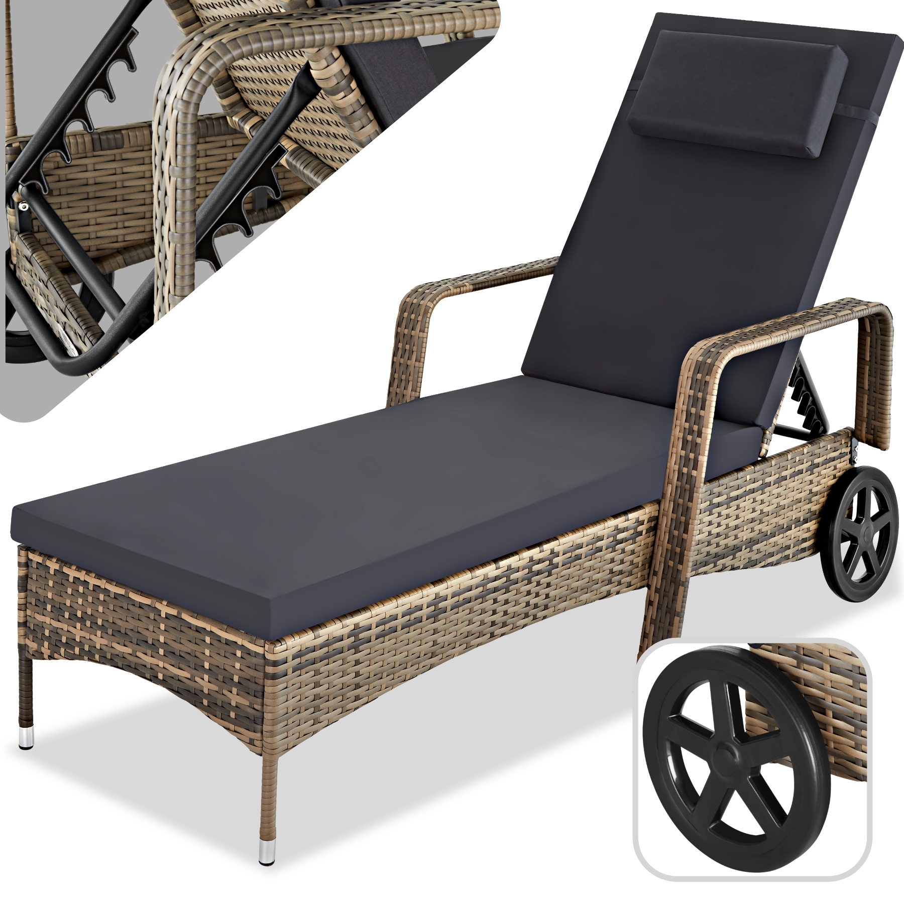 Sonnenliege klappbar Gartenliege Polyrattan Liegestuhl Strandliege robust 200 cm - Bild 62 von 145