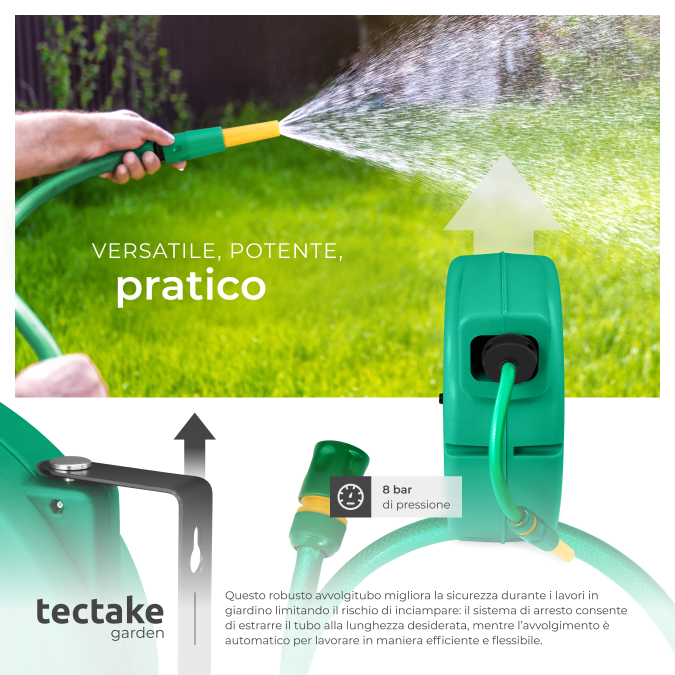 Avvolgitubo Tubo da giardino da parete irrigazione Incl spruzzatore d’acqua 10m - Foto 18 di 25