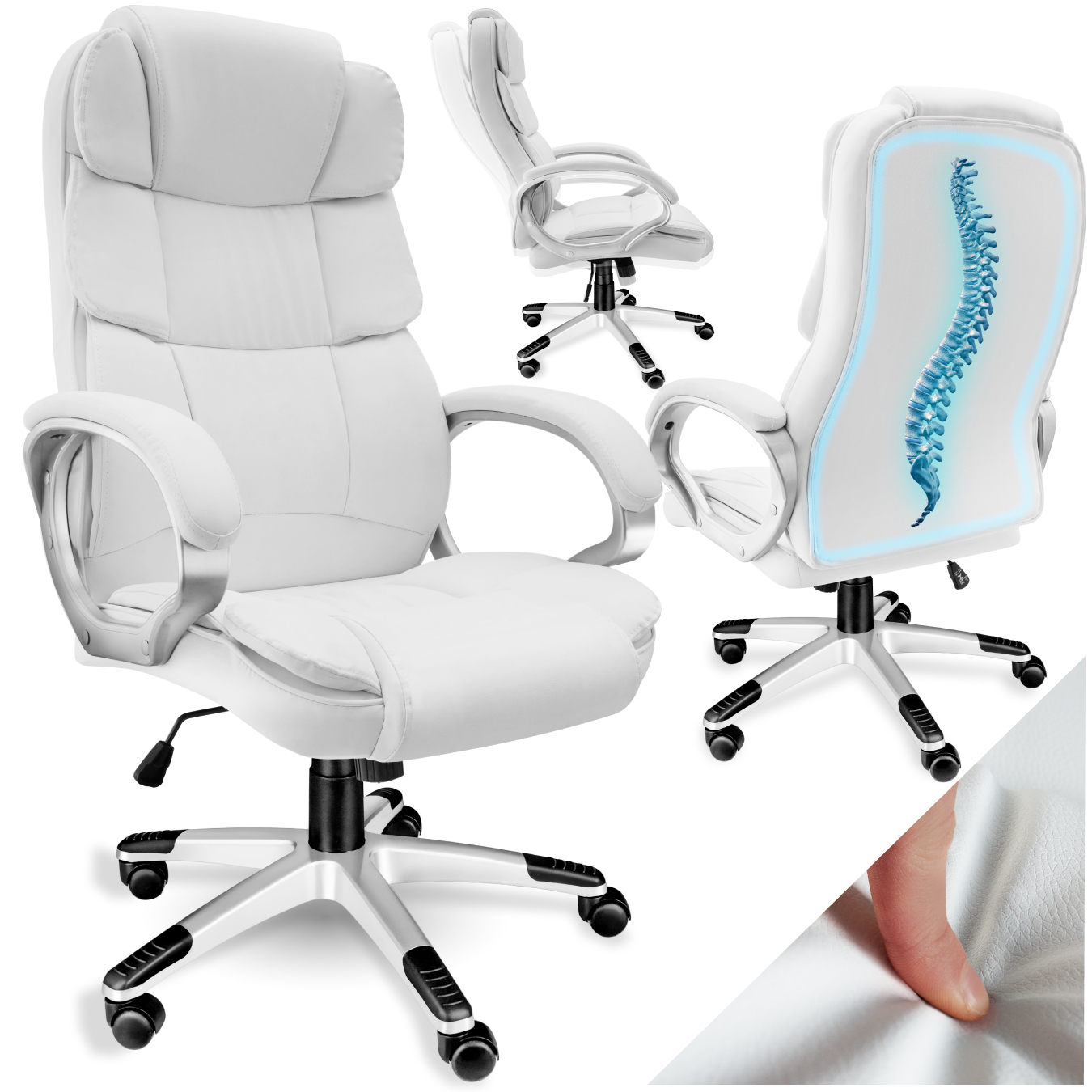 Office Chair Jonas - stepless height adjustment, ergonomic, thick padding - white