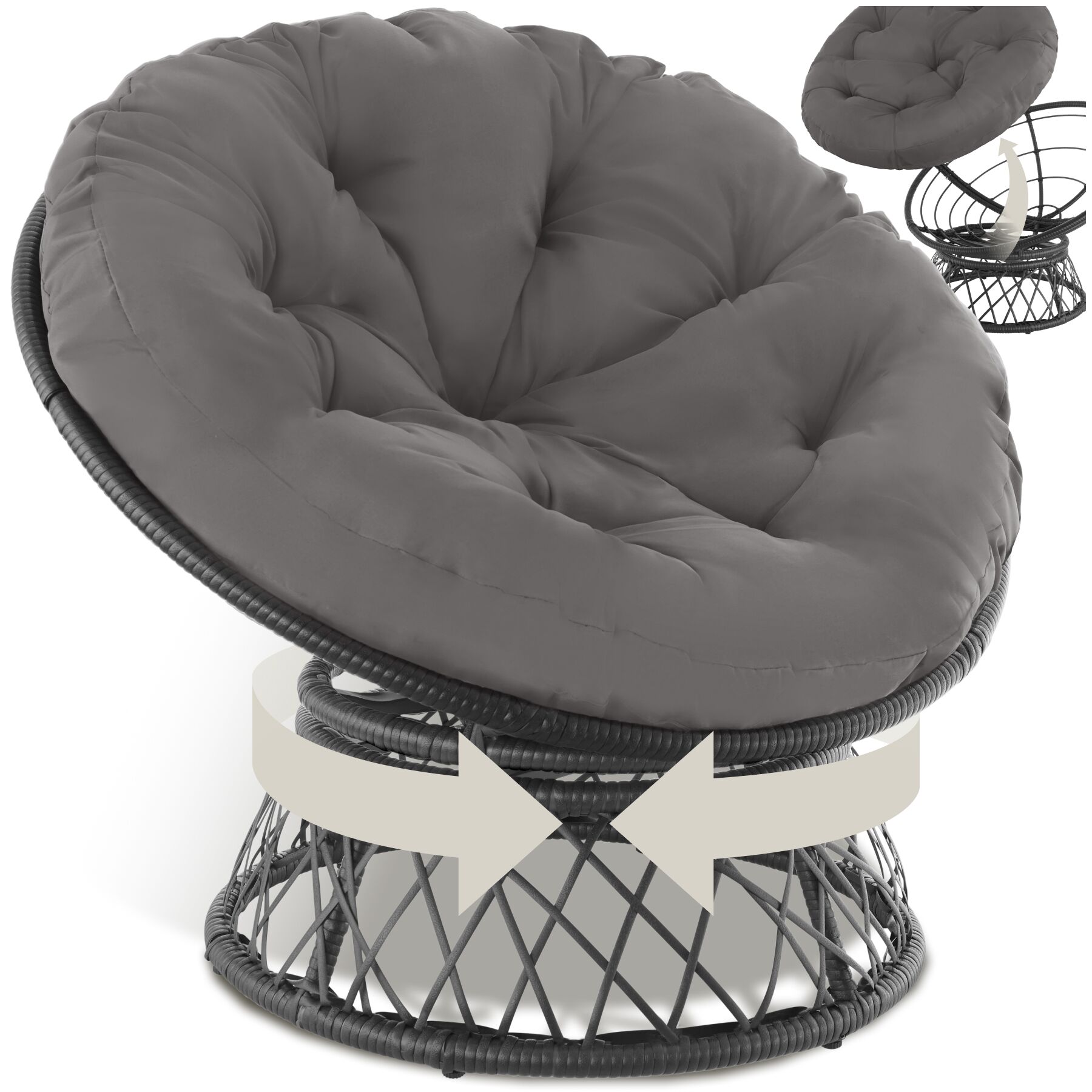 Garden Chair Gargano - rotatable, resilient polyrattan, comfortable round cushion, - black | tectake