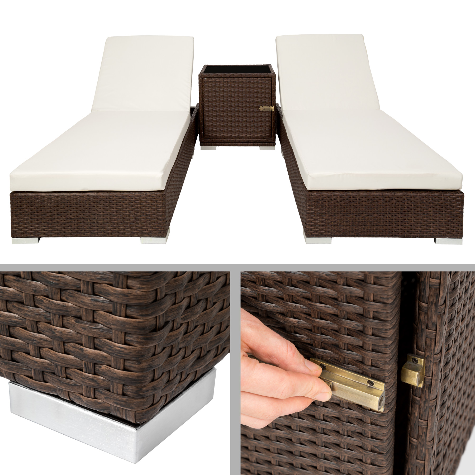 2 x sdraio in polyrattan + tavolo alluminio giardino rattan lettino mobili telo - Foto 29 di 67