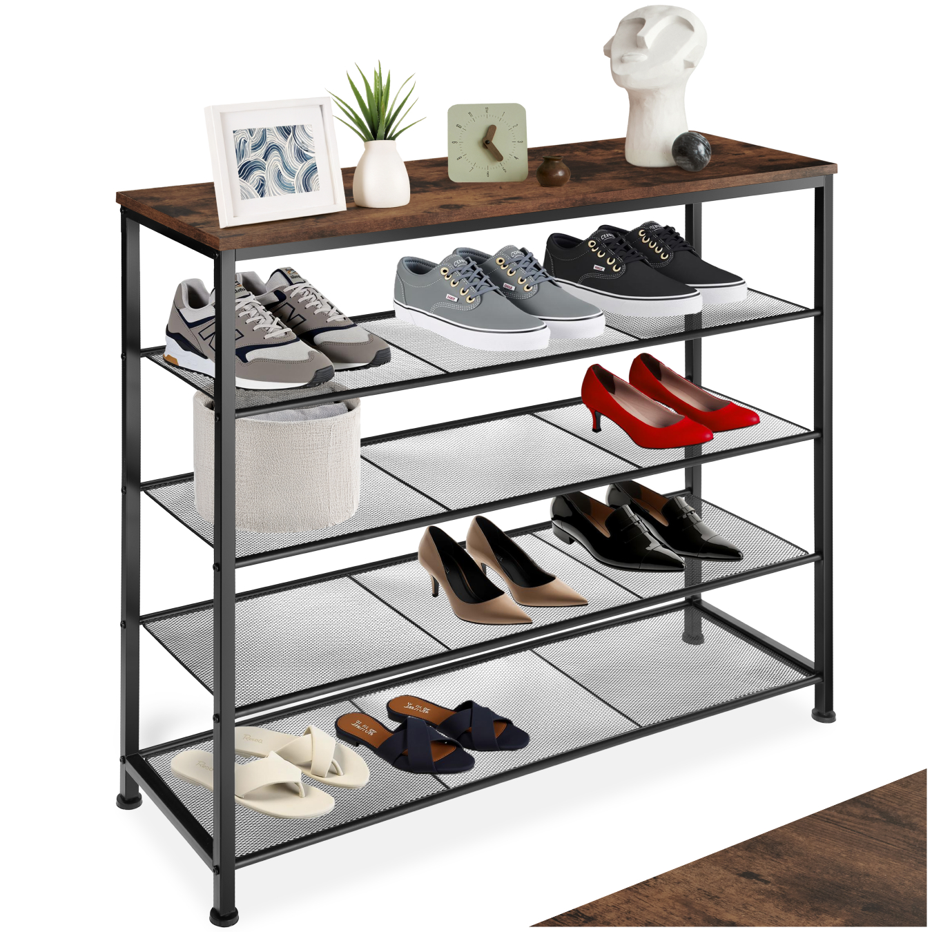 Schoenenrek Sheffield 100x30,5x93cm - Industrieel hout donker, rustiek