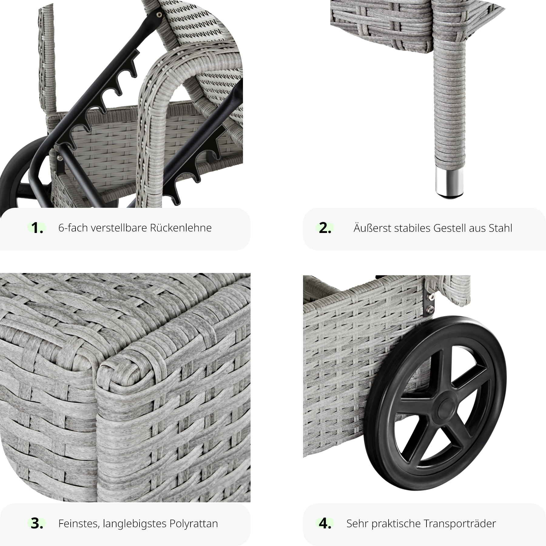 Sonnenliege klappbar Gartenliege Polyrattan Liegestuhl Strandliege robust 200 cm - Bild 52 von 145