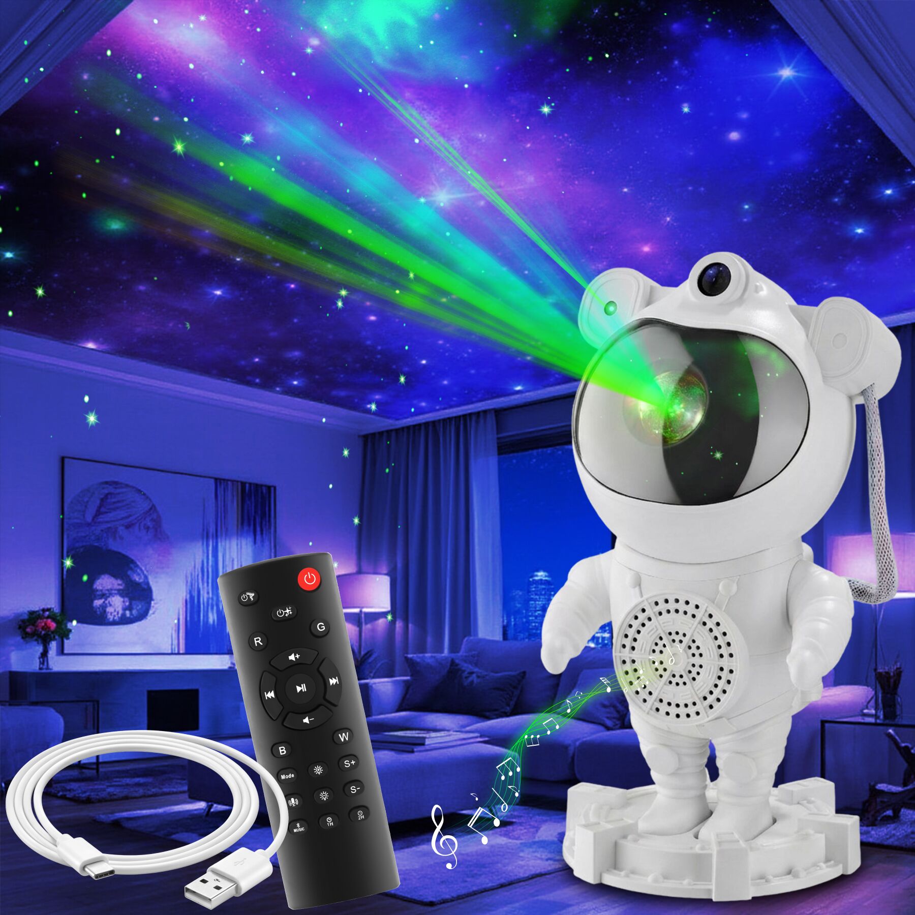 LED Starry Sky Projector Astronaut - with Bluetooth and remote control - white | tectake