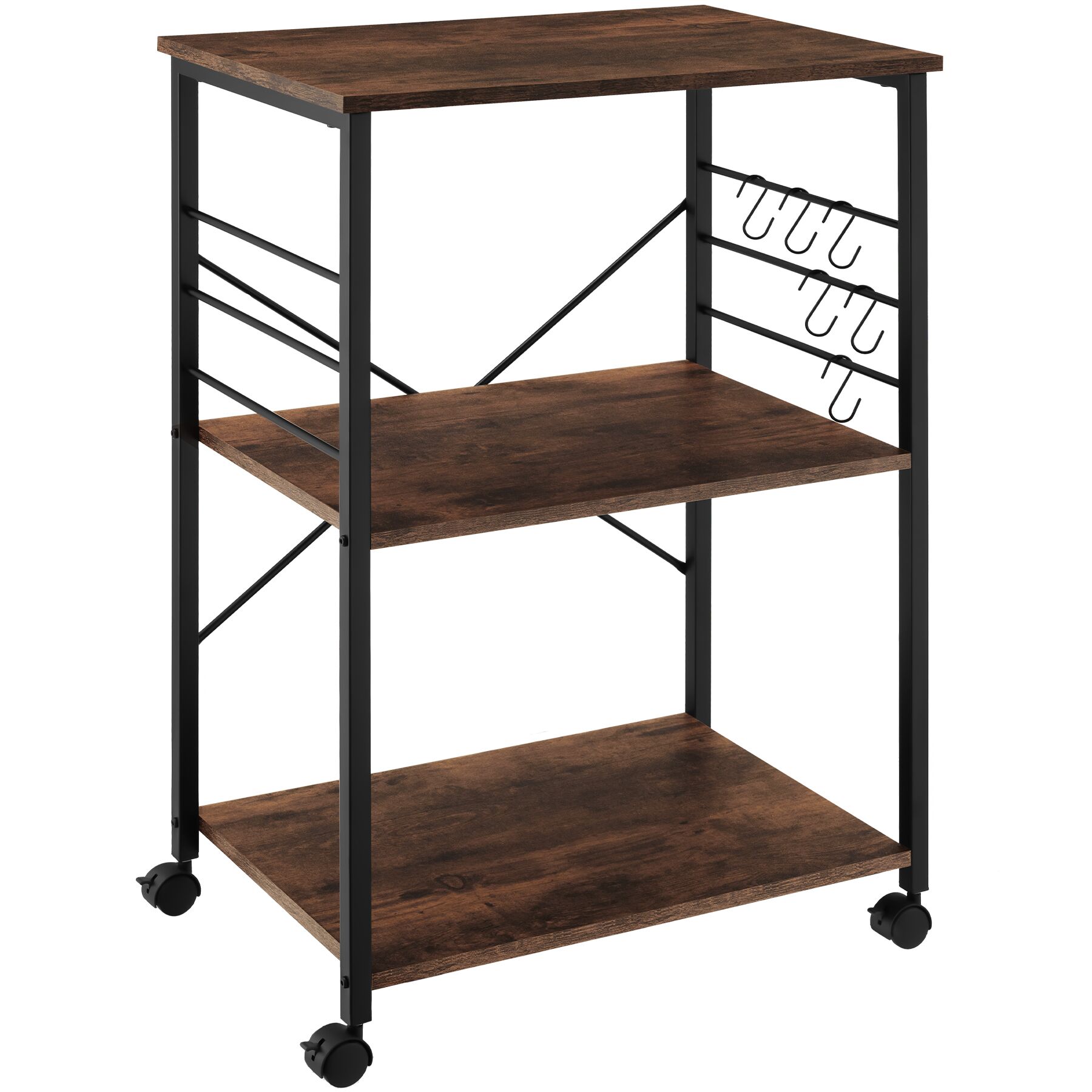 Carrinho-estante Rugby 65,5x45,5x88,5cm - Madeira industrial escura, rústica | tectake