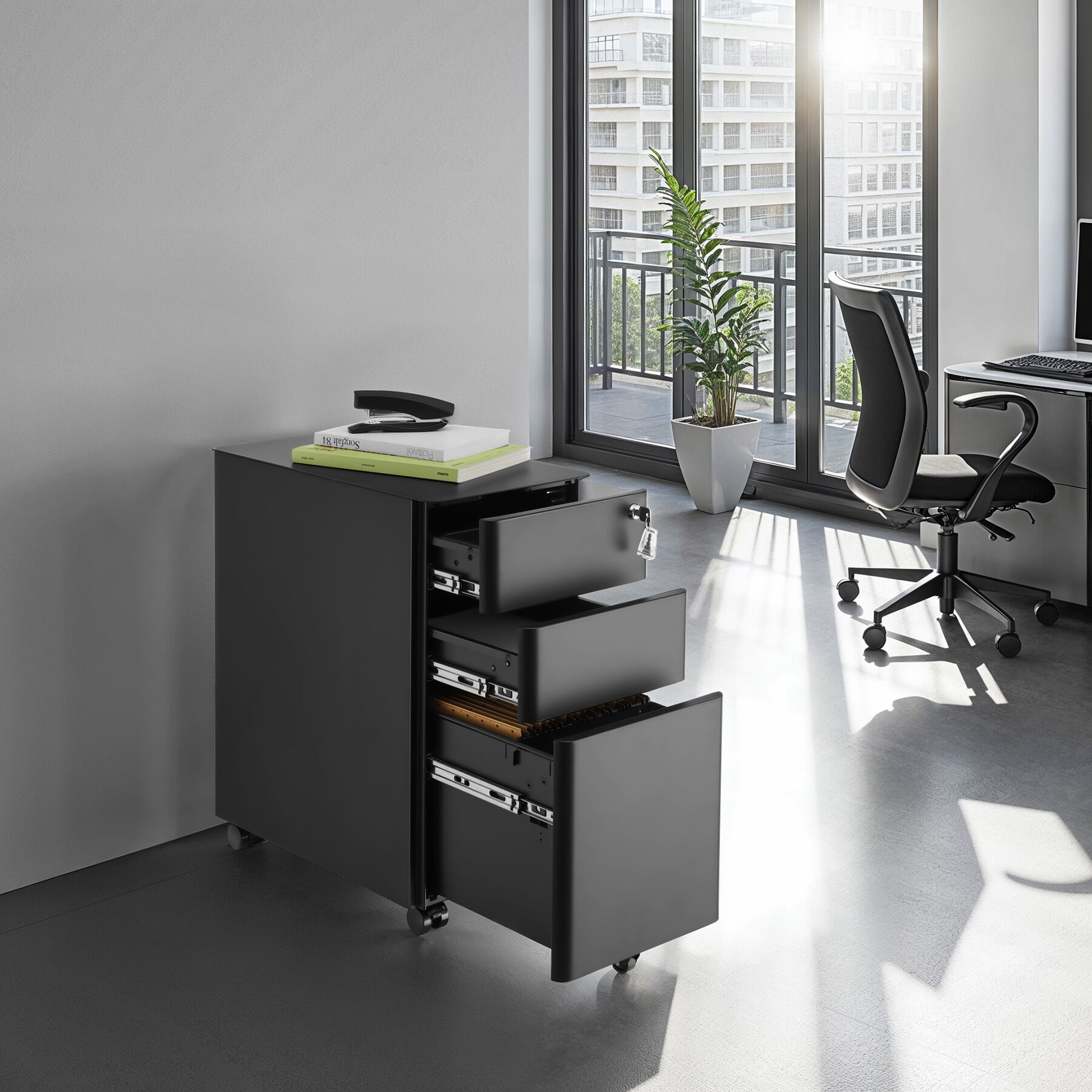 Rollcontainer 2 Schubladen Büroschrank Abschließbar Aktenschrank Hängeregister - Bild 11 von 25