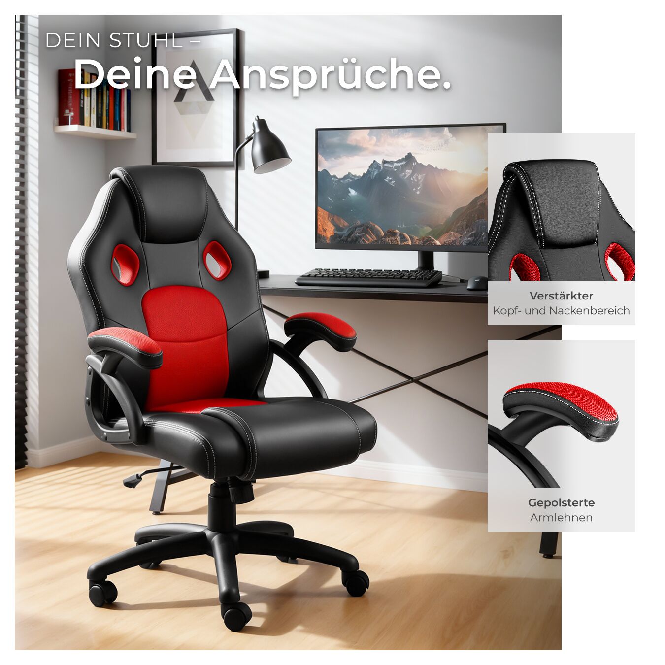 Bürostuhl Chefsessel ergonomisch Drehstuhl Schreibtisch Gamingstuhl mit Rollen - Produktbild 6