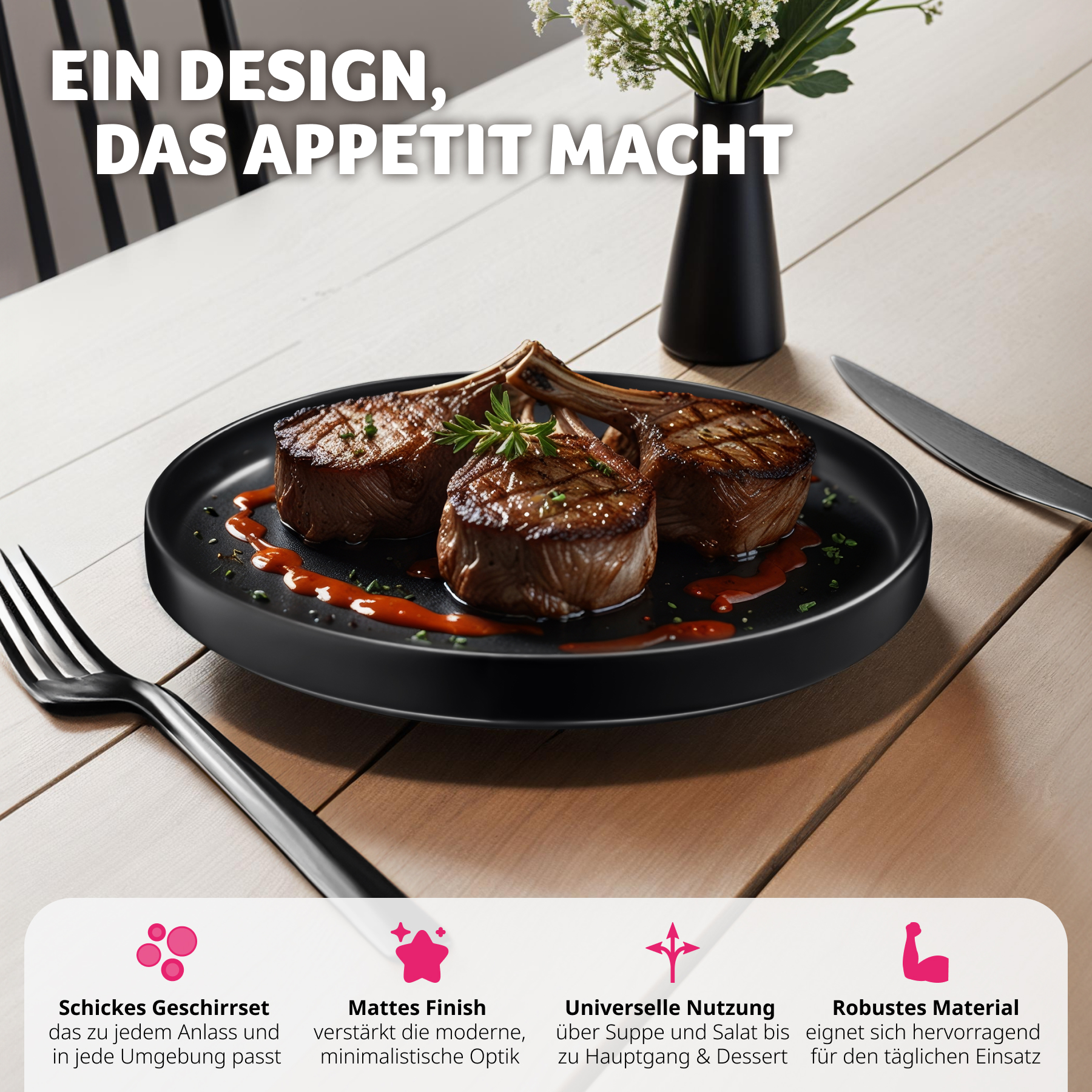 Geschirrset 6 Personen Tafelservice Steingut Essgeschirr Kombiservice Dinner-Set