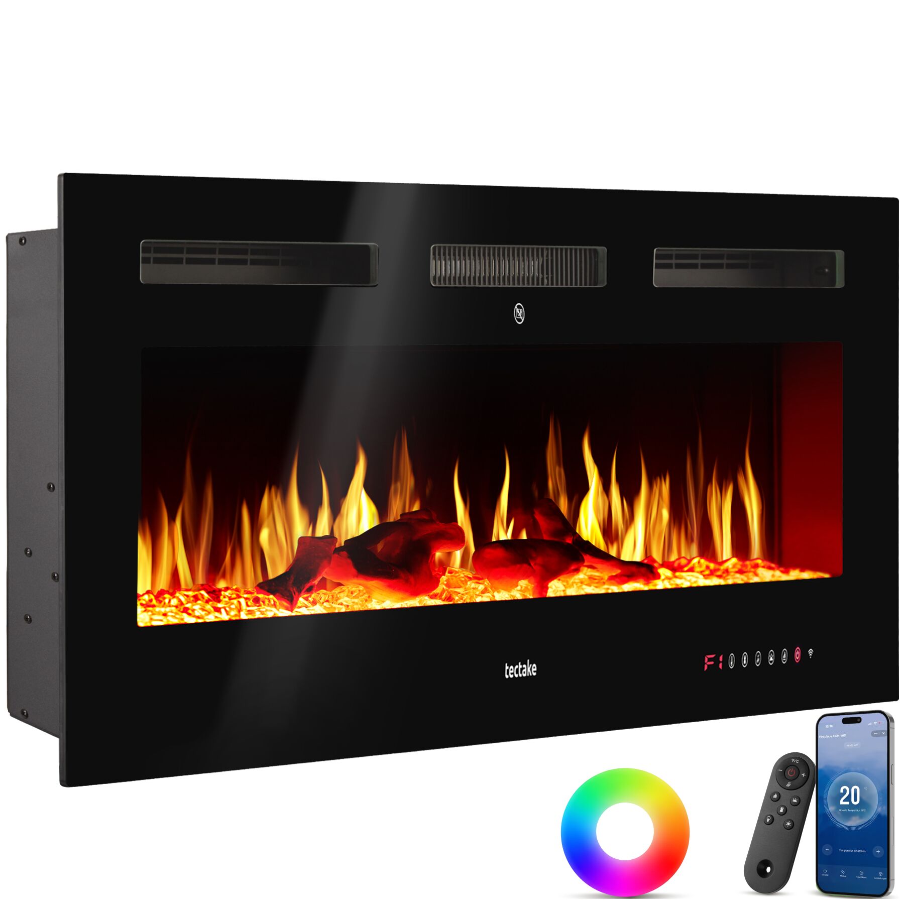 Lareira elétrica de parede para aquecimento eficiente e efeito decorativo 3D - 12.00 x 127.00 x 43.00 cm | tectake