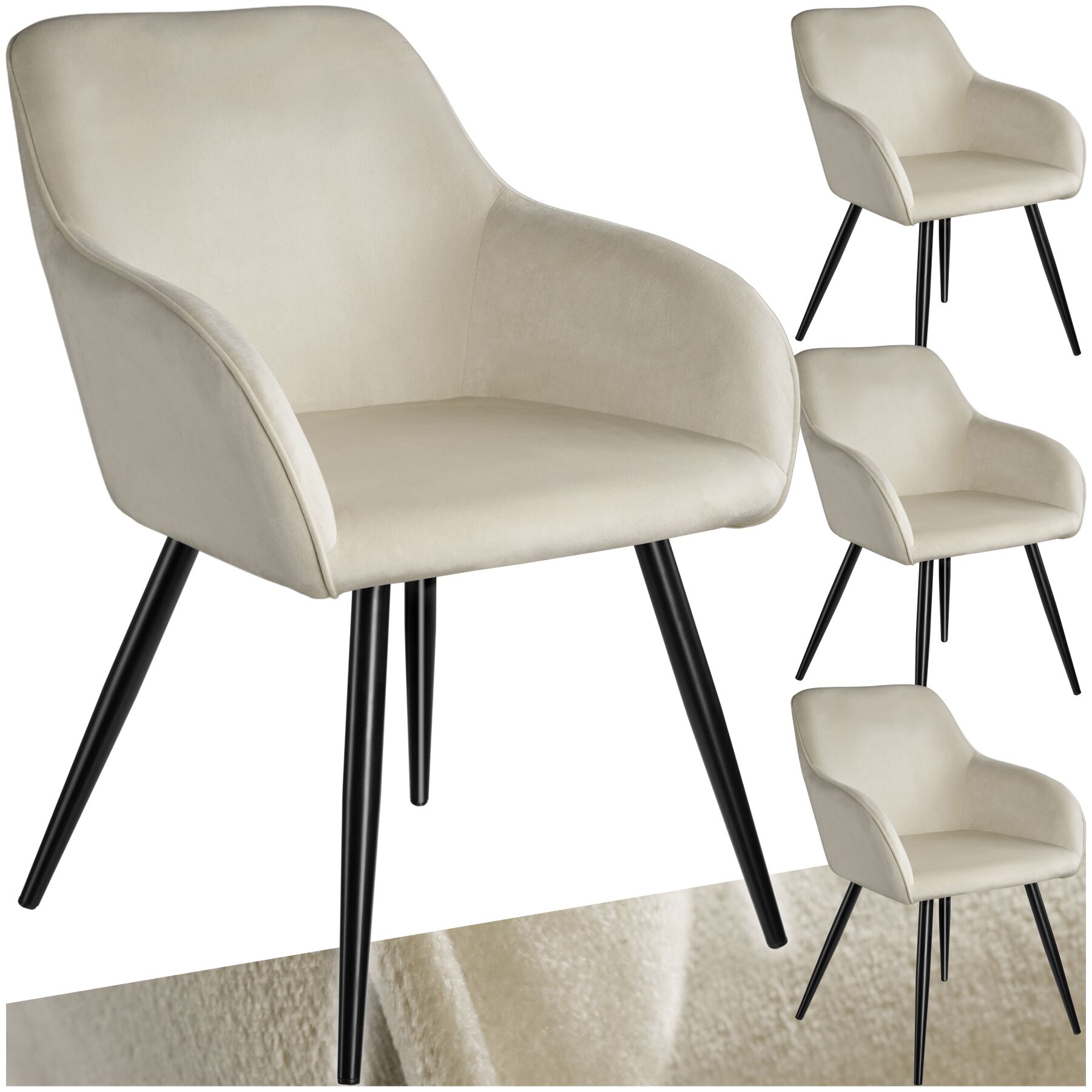 Esszimmerstuhl Marilyn Samtoptik, schwarze Stuhlbeine - creme/schwarz, 4er Set