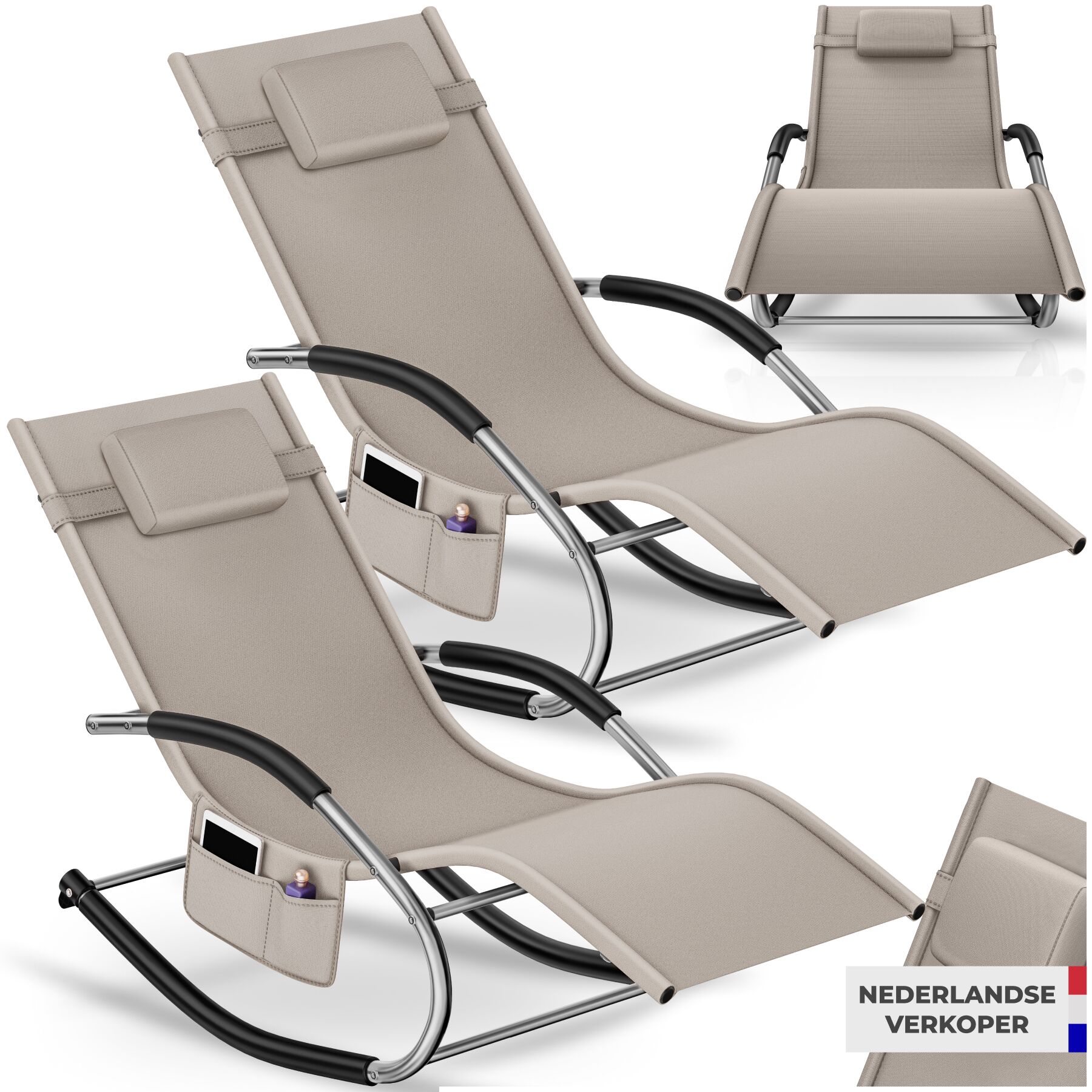 Ligstoel Taya, ergonomisch, schommelfunctie - beige, Set van 2 | tectake
