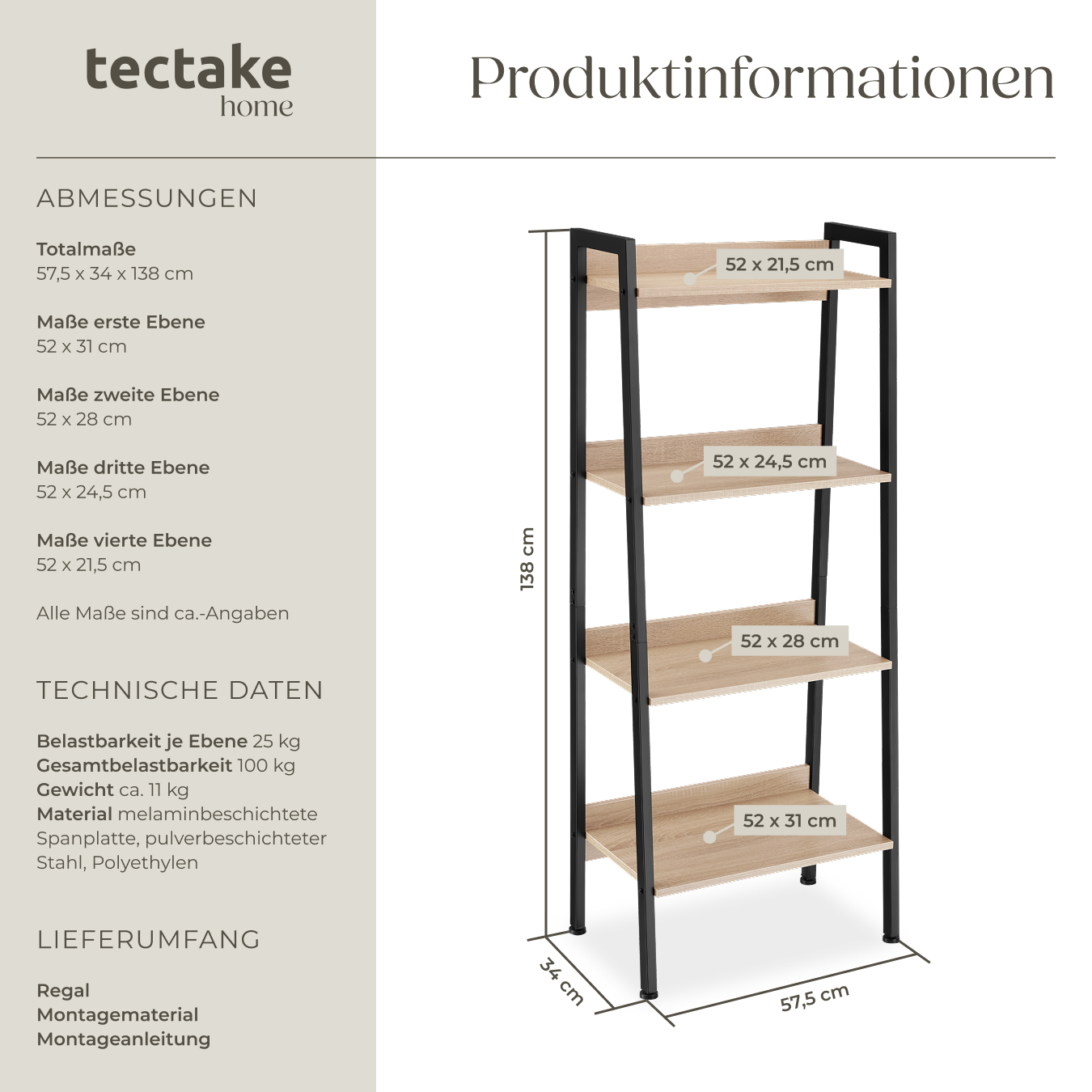Leiterregal mit 45 Ebenen Standregal Bücherregal Regal Holz Metall Industrie