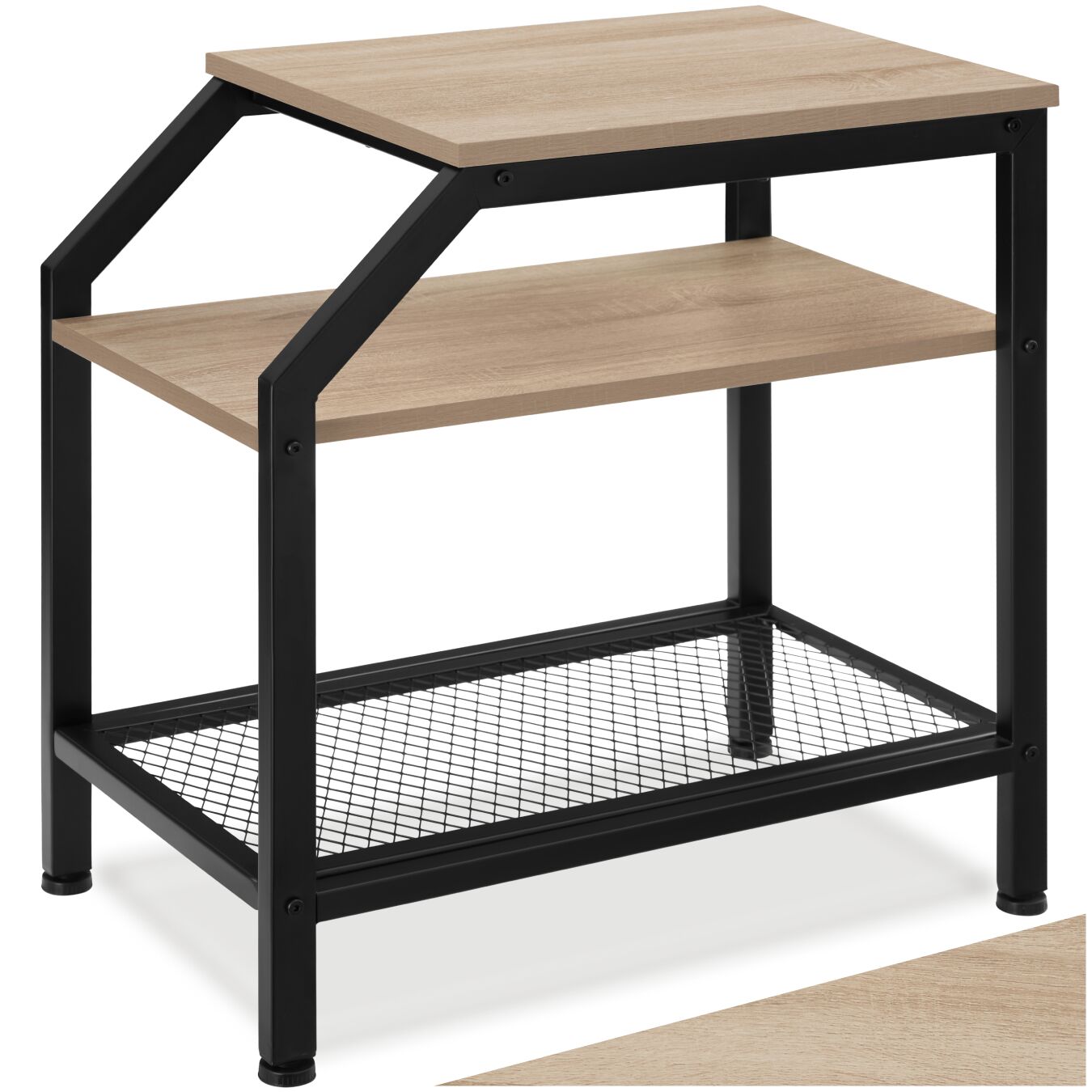 Bedside Table Plymouth - industrial style, with 2 shelves, grid shelf, 36.5 x 58.5 x 59.5 cm - industrial wood light, oak Sonoma | tectake