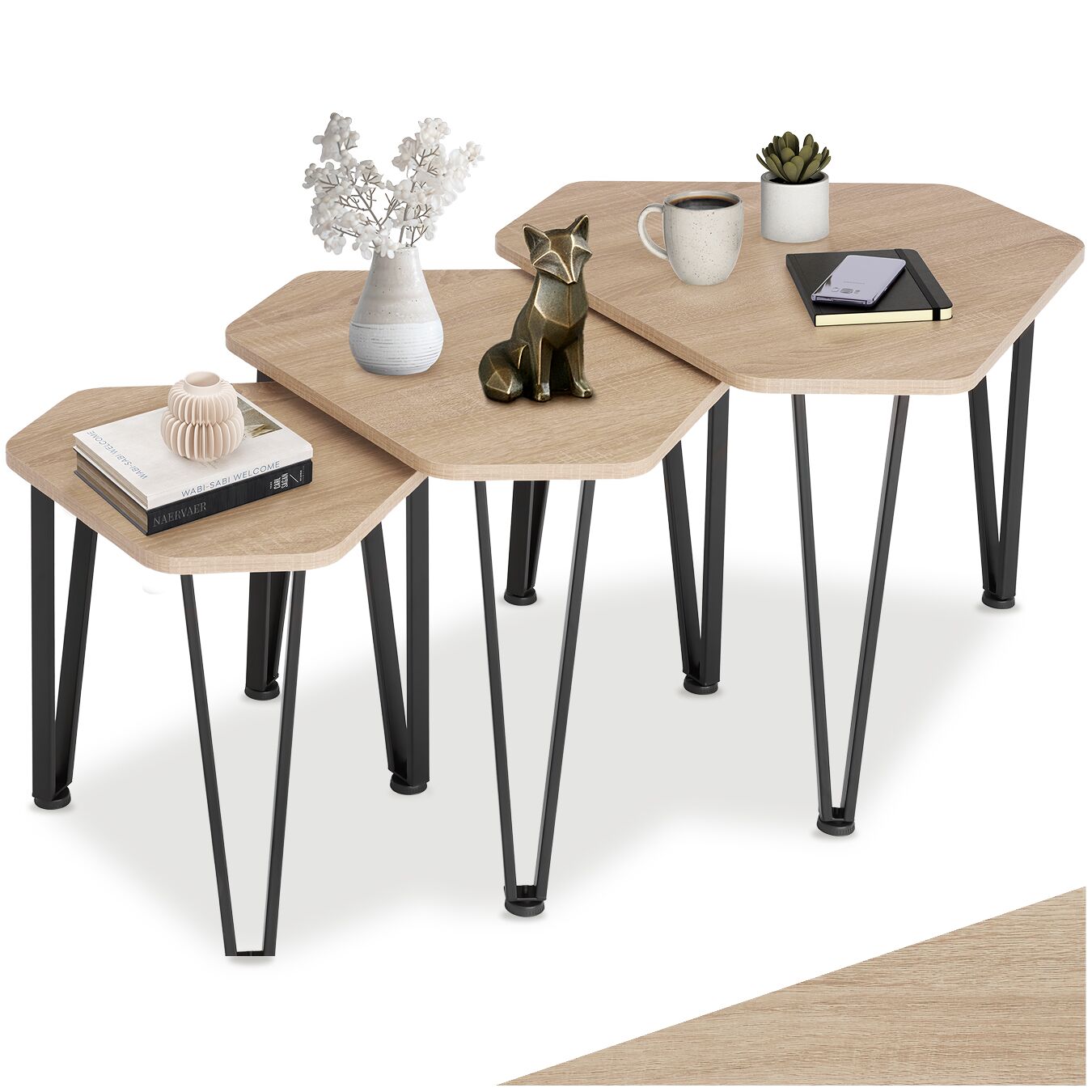 Beistelltisch-Set Torquay - Industrial Holz hell, Eiche Sonoma