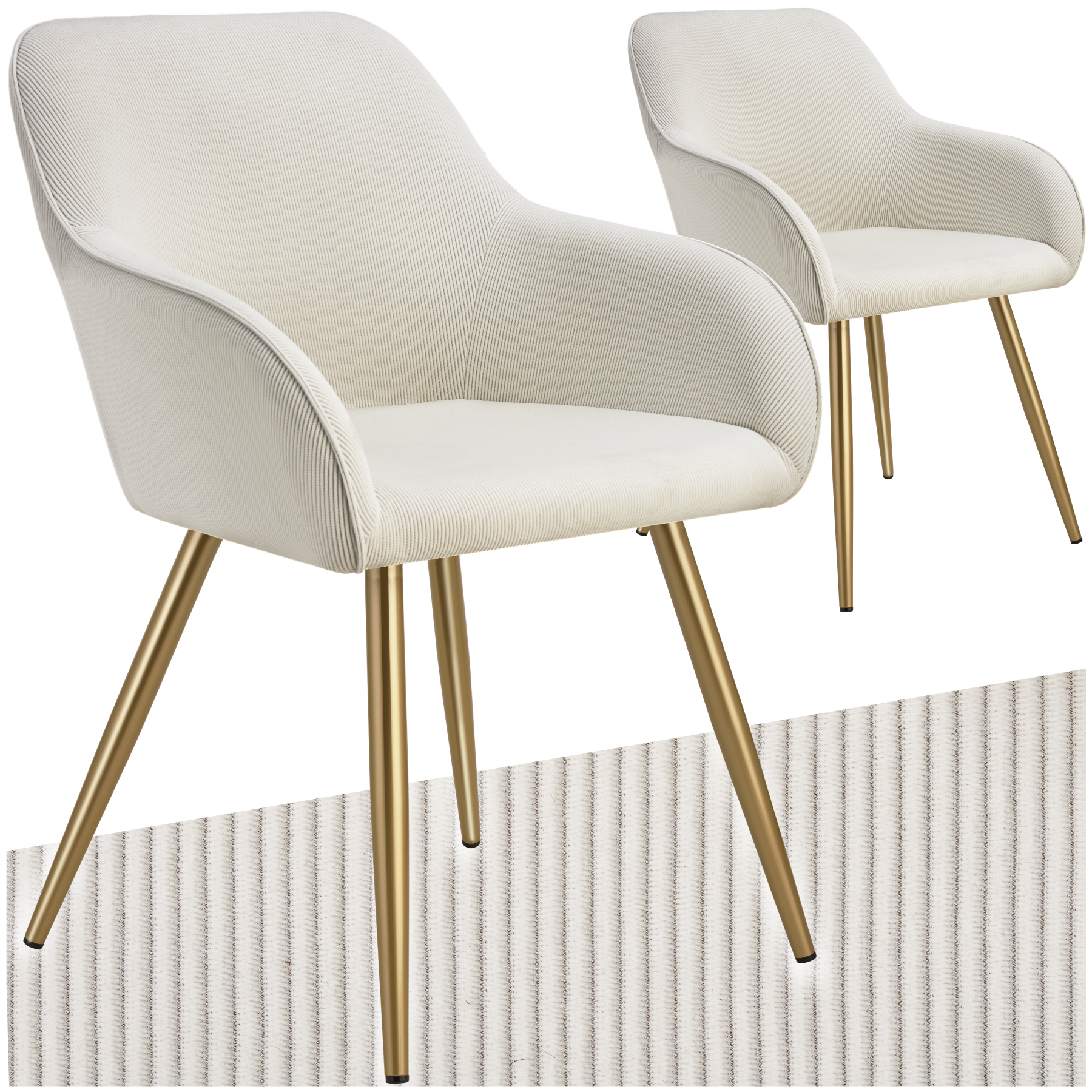 Esszimmerstuhl Marilyn, Cordoptik, gepolstert - creme/gold, 2er Set