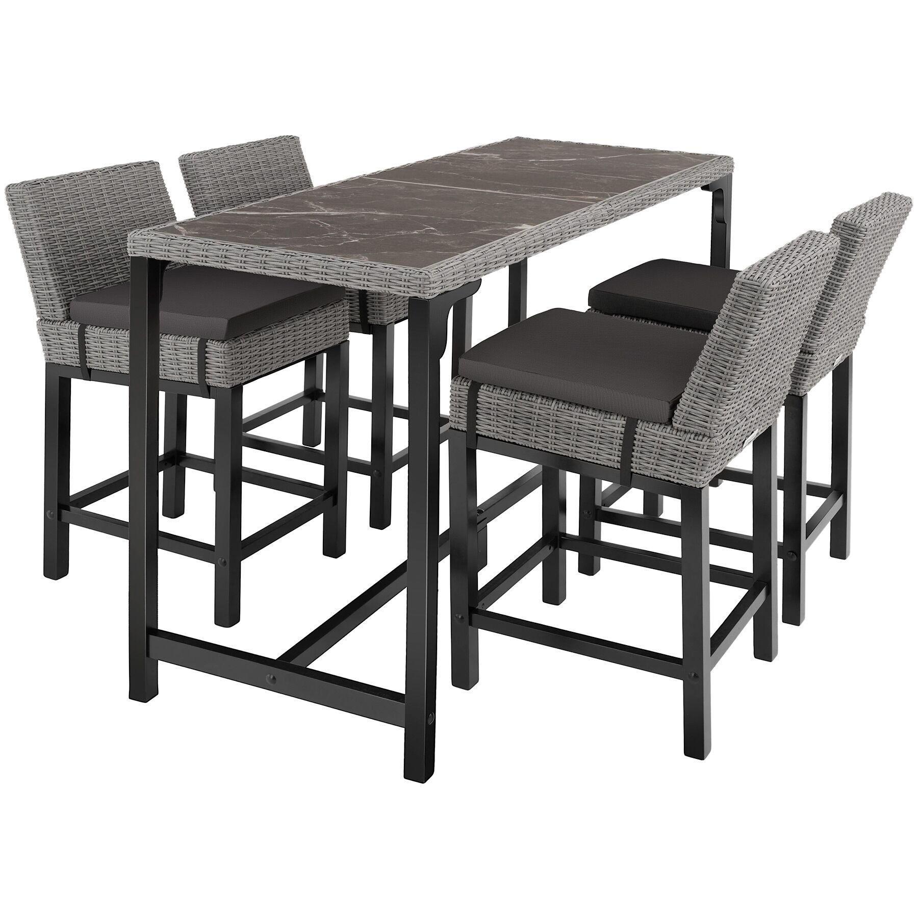 Garden Table and Chairs - dining table Lovas with 4 bar stools Latina - grey