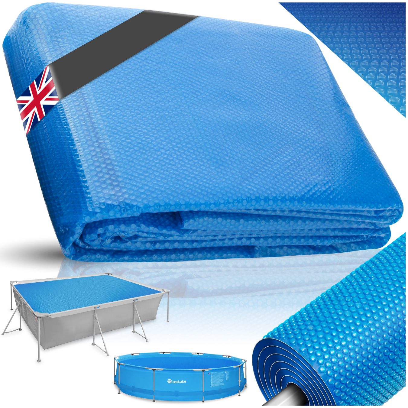 Pool Cover - rectangular, floating, protects and warms the water - 220 x 450 cm | tectake