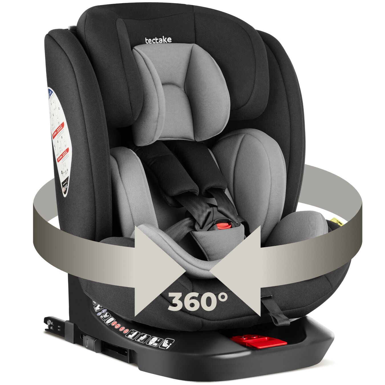 Silla de coche giratoria 360o LINUS, homologada i-Size con ISOFIX - gris claro/negro | tectake