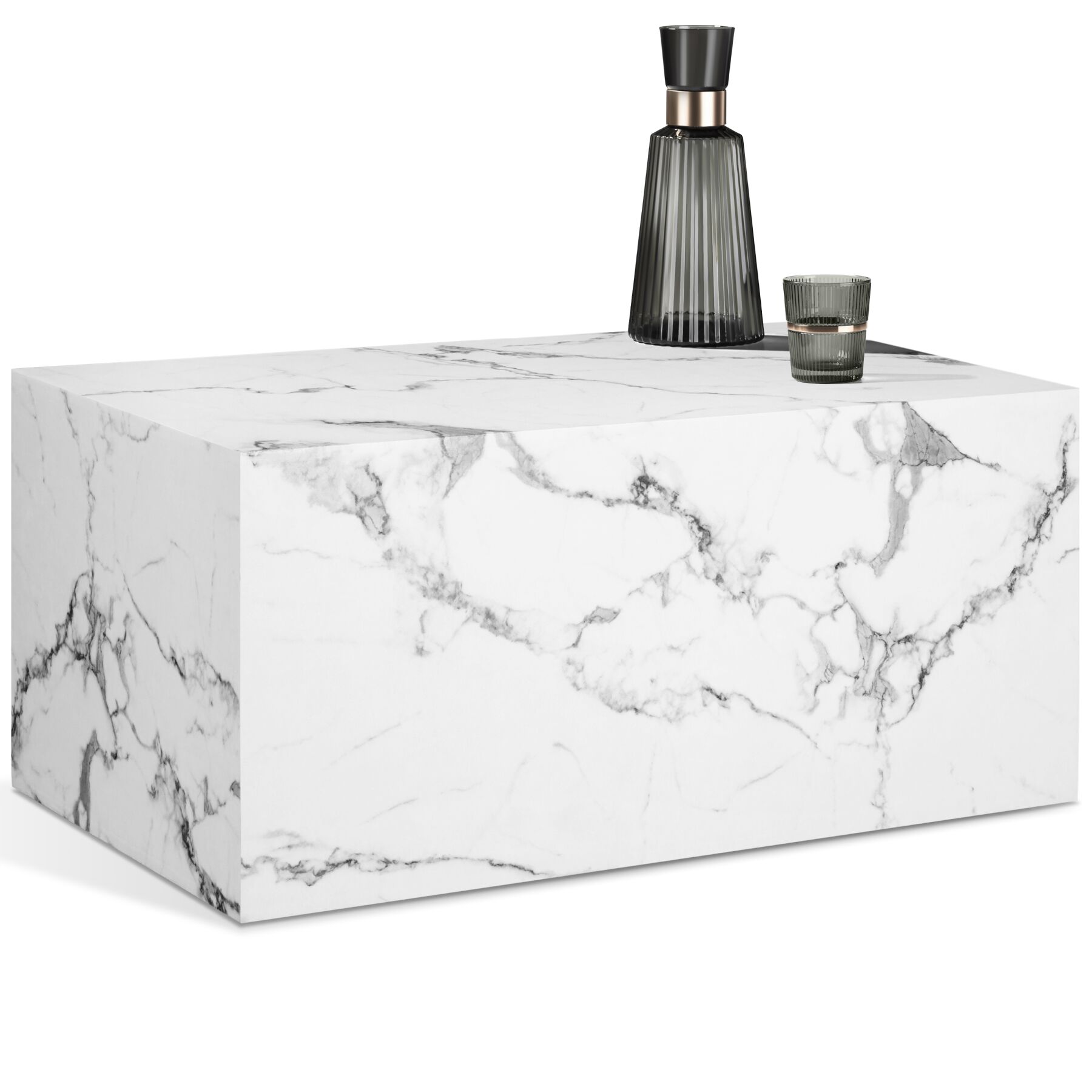 Couchtisch Lasley, Belastbarkeit 45 kg - Marmor Optik weiß, 90 x 50 x 40 cm