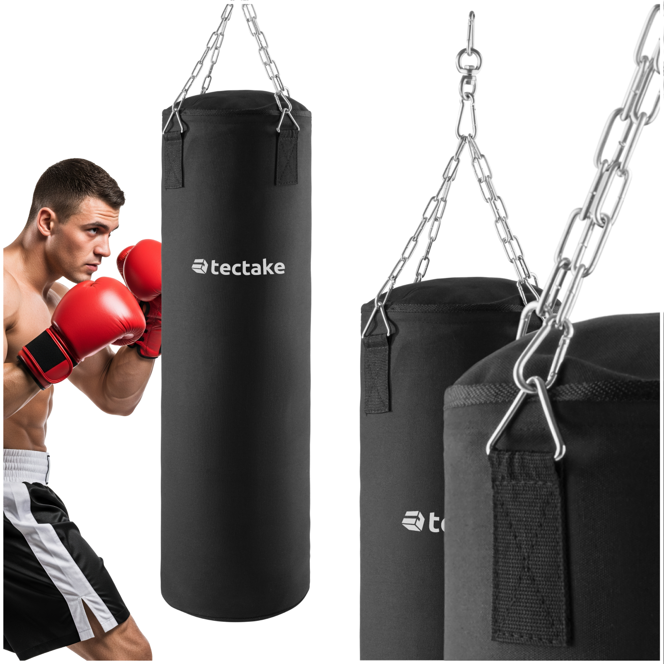 Boxsack, gefüllt, hängend, 25 kg, 28 x 105 cm - schwarz | tectake