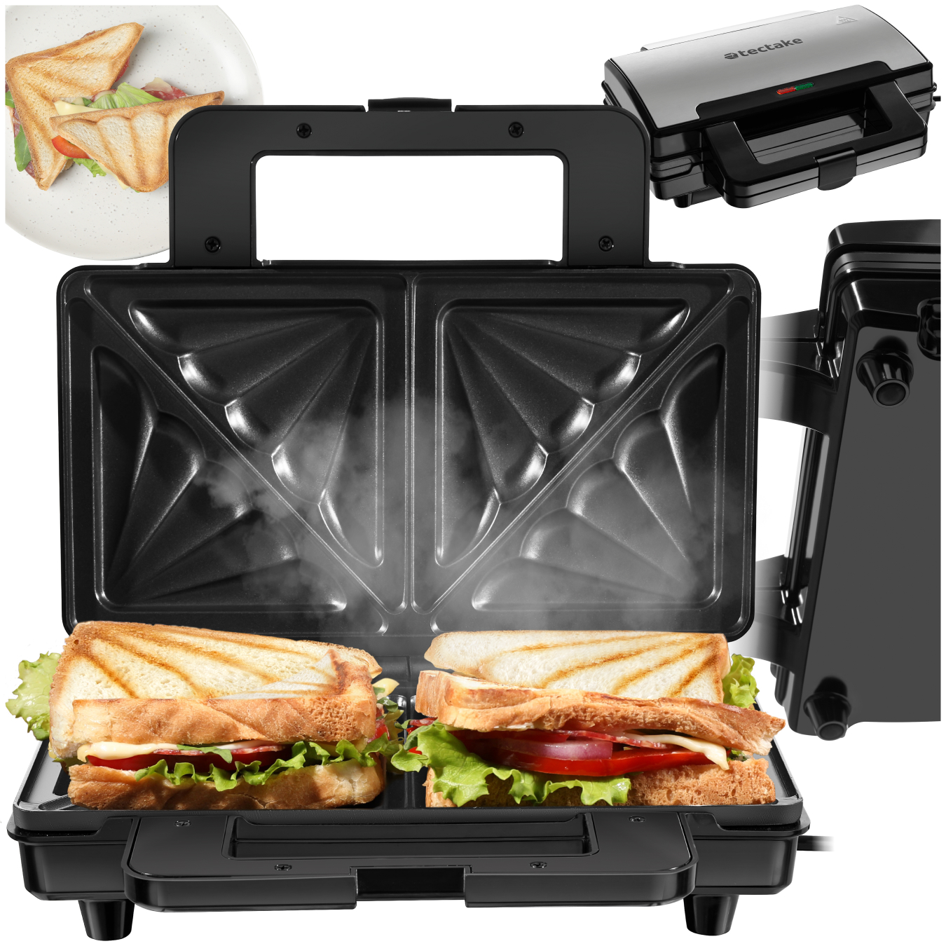Sandwichmaker SK1000W, antihaftbeschichtet, hitzebeständig - silber von tectake