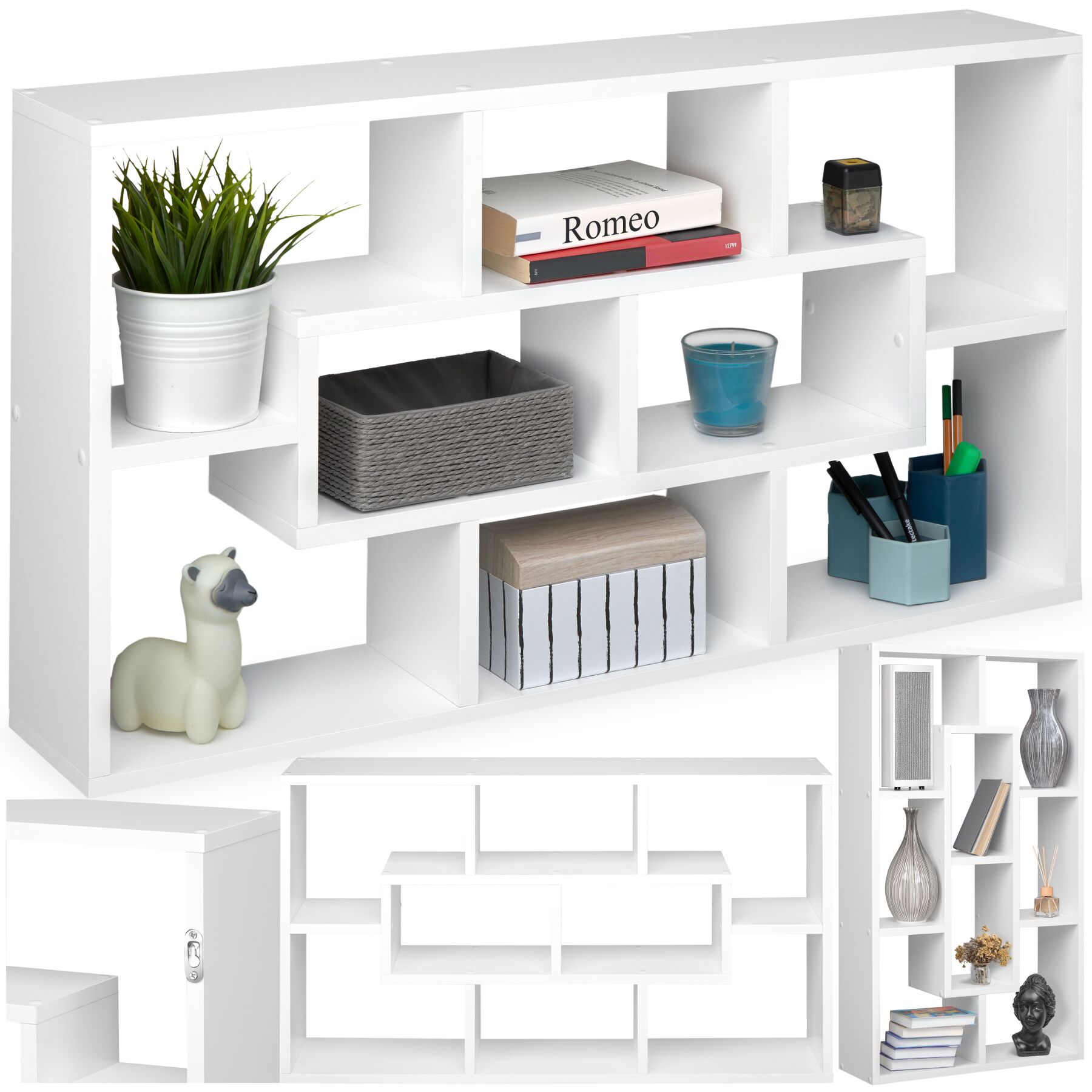 Floating Shelf Cassandra - retro style, 8 compartments, invisible installation - white | tectake