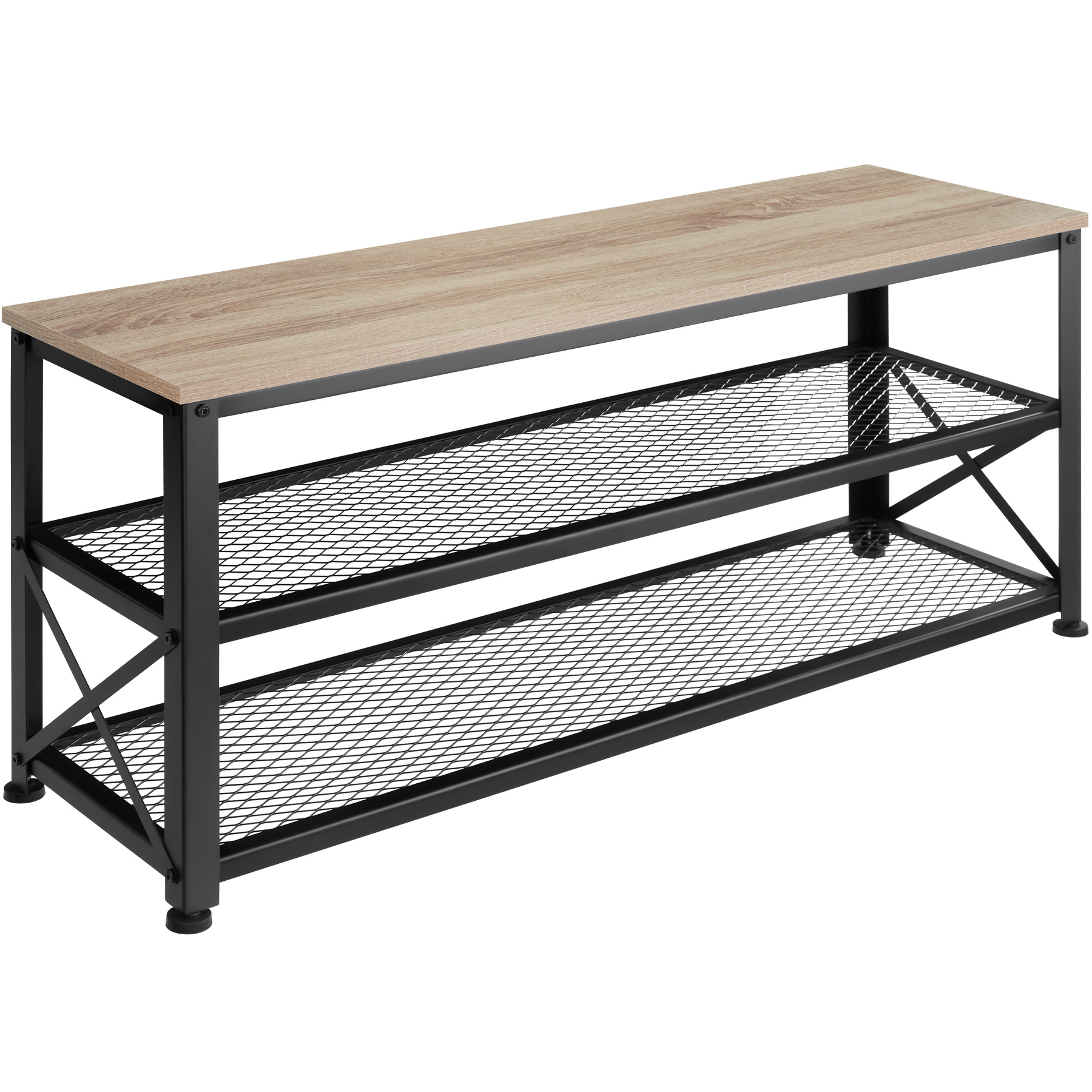 Shoe Rack Blackpool - surface shelf and 2 grid shelves, industrial style - industrial wood light, oak Sonoma