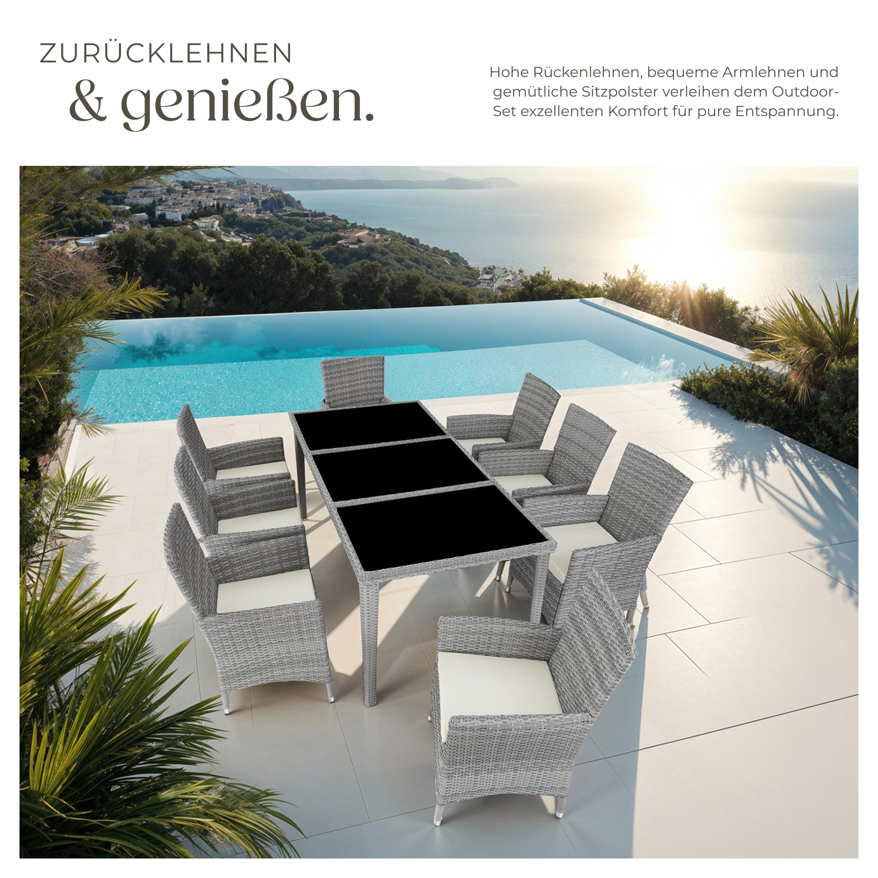 Polyrattan Sitzgruppe Gartenmöbel Gartenset Gartengarnitur Aluminium Essgruppe