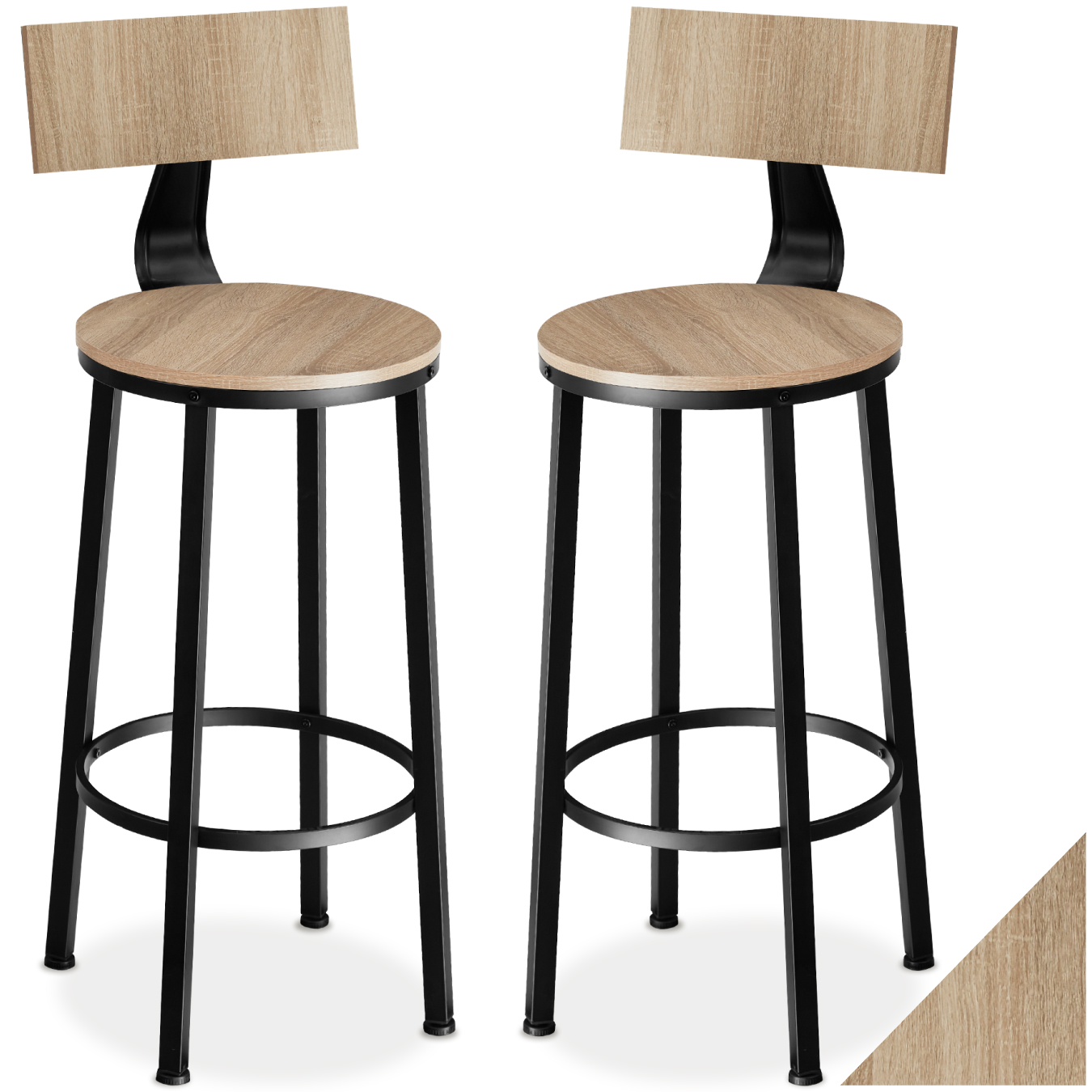 2 tabourets de bar Poole - Bois clair industriel, Chêne Sonoma