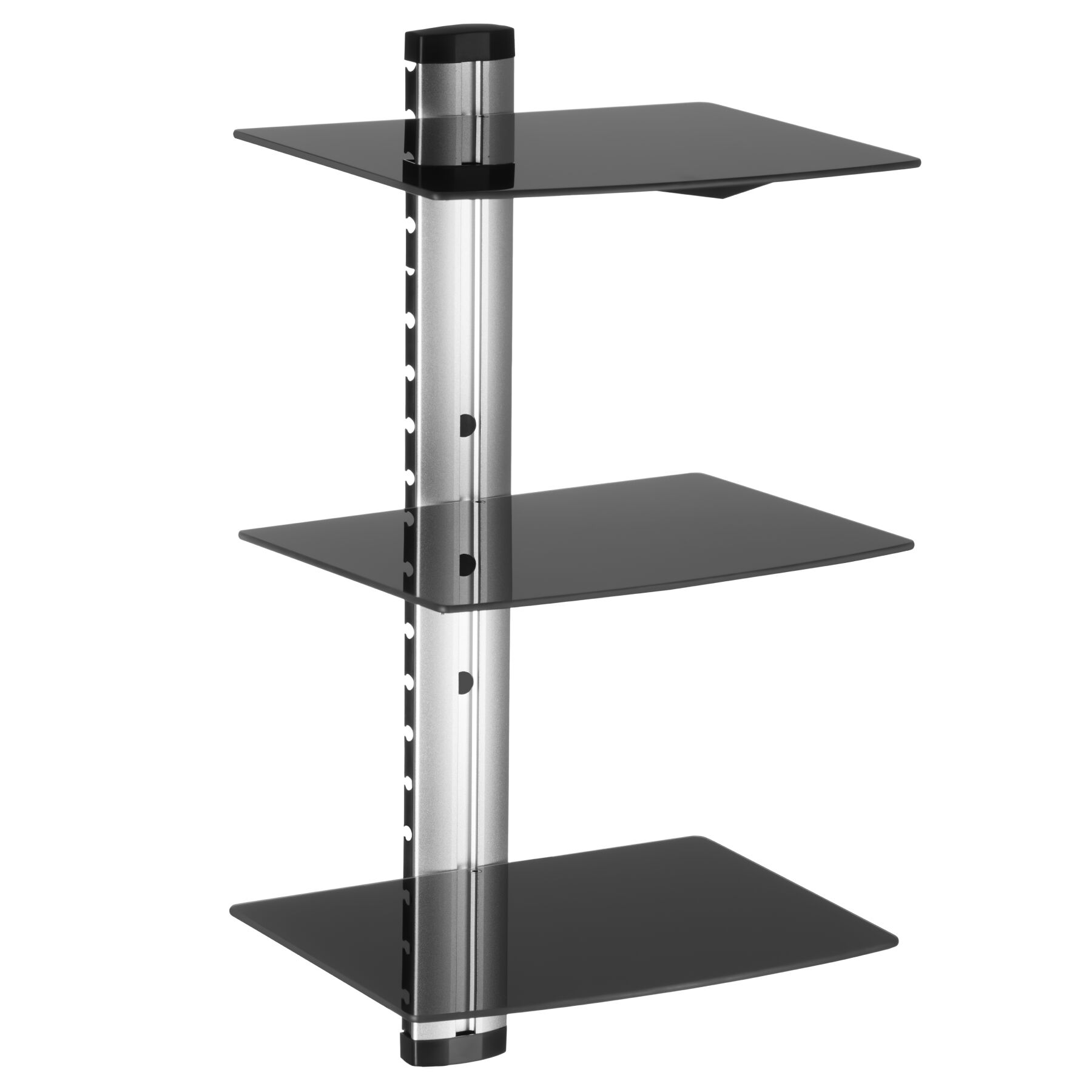Floating Wall Shelf Unit with 3 Height Adjustable Safety Glass Shelves - black | tectake