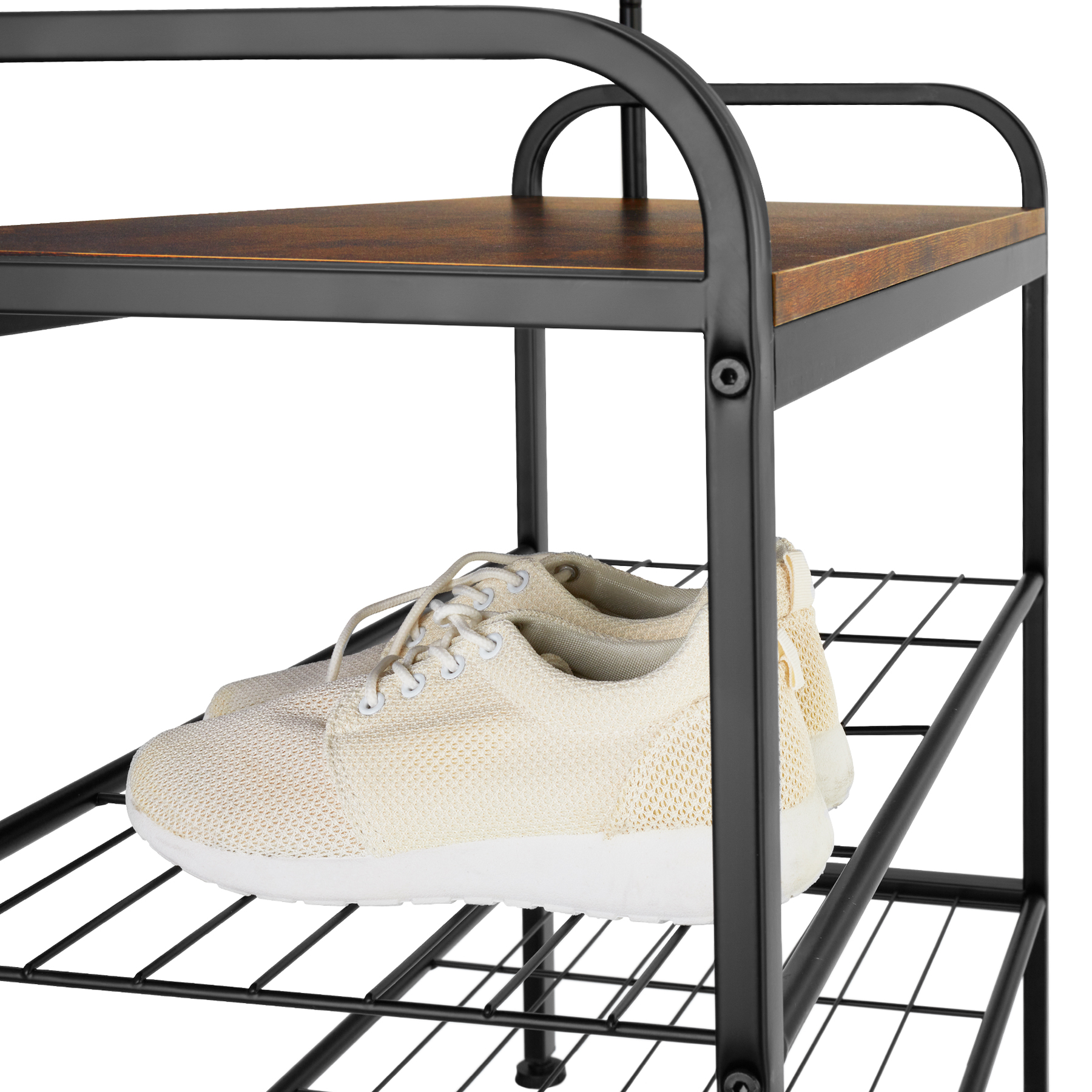 Garderobenständer Garderobe Kleiderständer mit Schuhregal Metall Holz Industrie - Produktbild 7