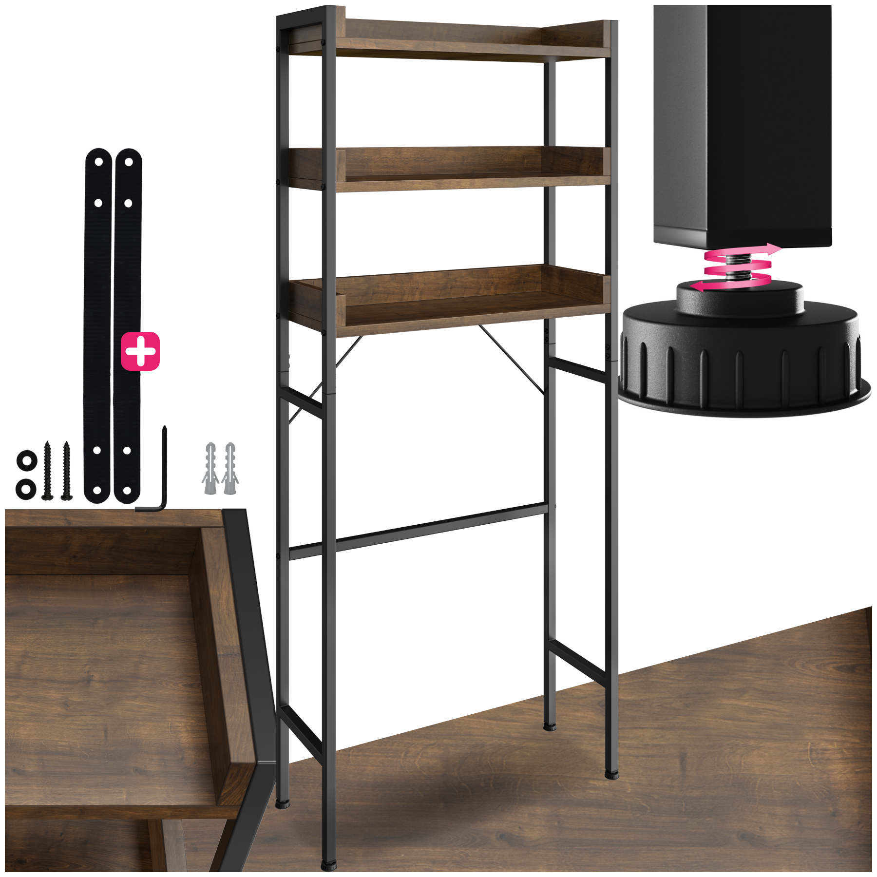 Étagère de salle de bain Seattle - 67 x 25 x 165,5 cm, Bois foncé industriel, rustique de tectake