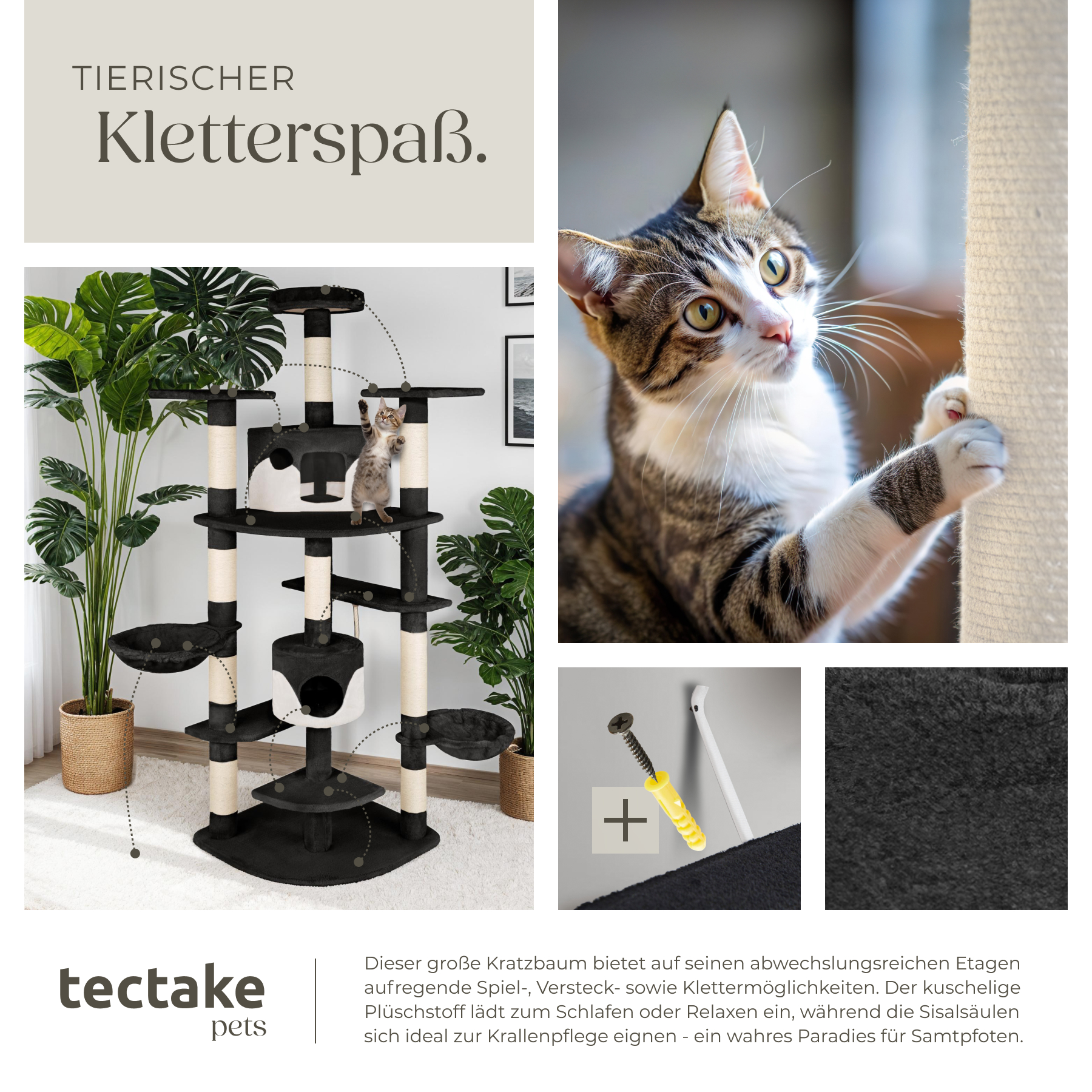 Kratzbaum XXL Katzenbaum Sisal große Katzen Kletterbaum 204 cm Katzenkratzbaum - Afbeelding 32 van 37