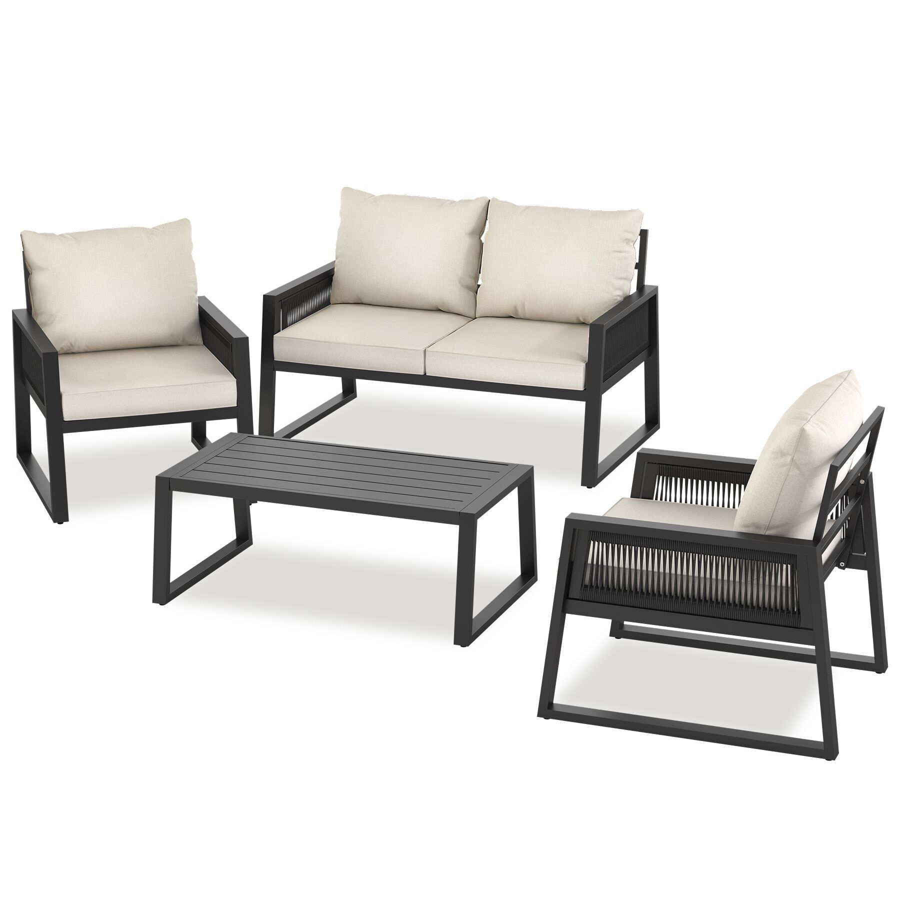 Aluminium tuinloungeset Captive in rope-design - Set 1 (1 x bank / 1 x tafel / 2 x fauteuils) | tectake
