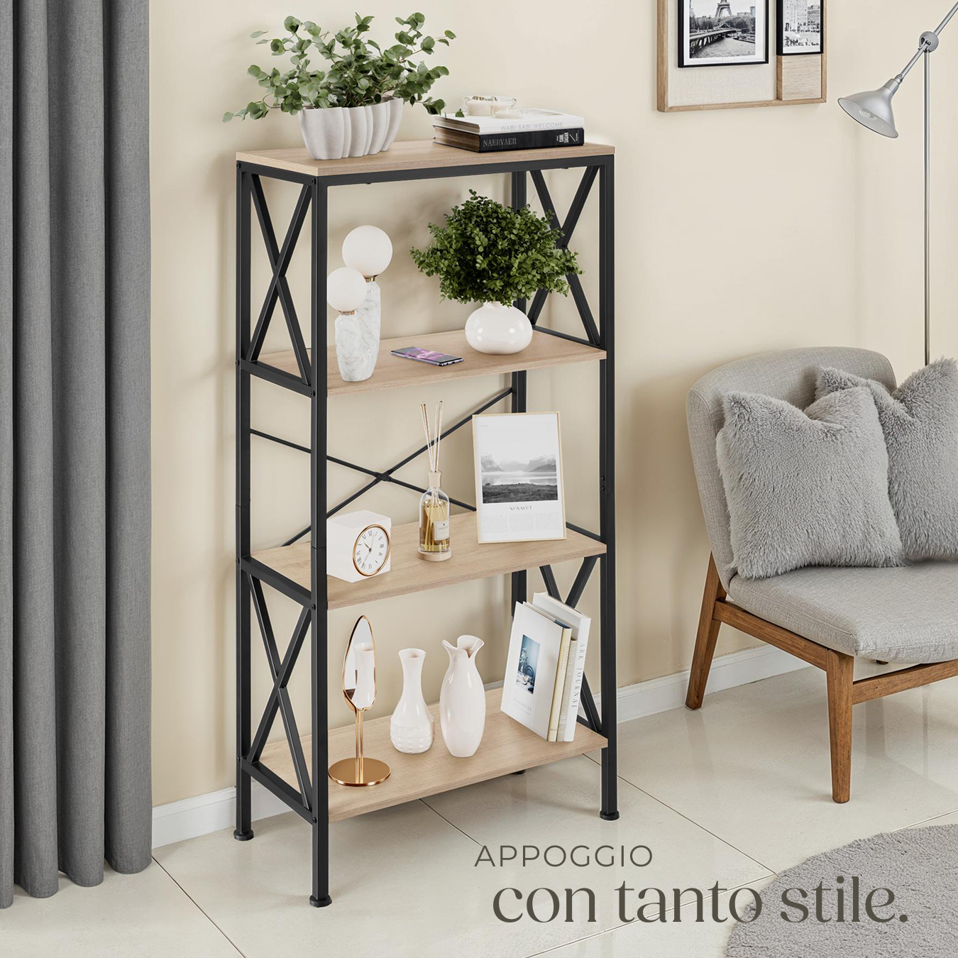 Scaffali alti libreria 4 ripiani scaffali cucina legno metallo stile industrial - Foto 21 di 25