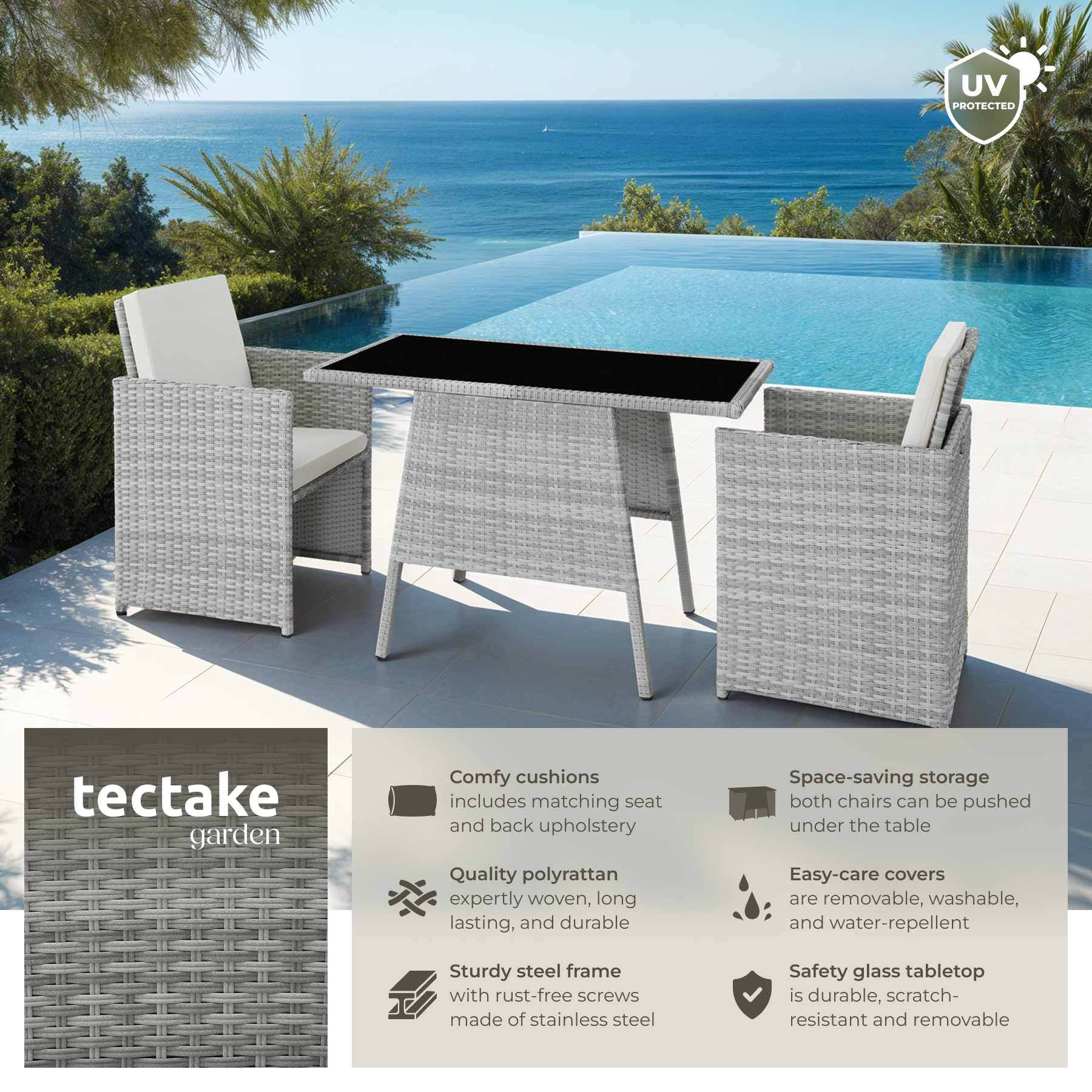 Garden bistro set in rattan | 2 chairs, 1 table | Outdoor Compact Furniture - Picture 27 of 49