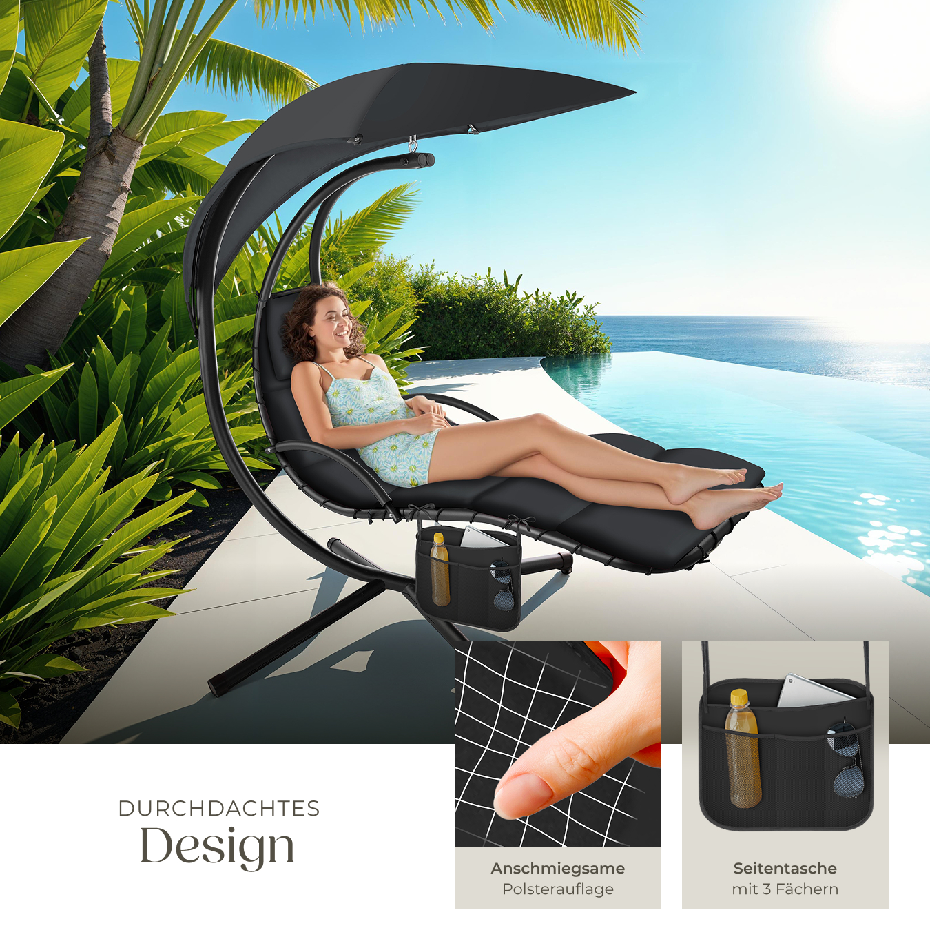 Hängeliege mit Gestell Schwebeliege Schwingliege Sonnenliege Relax Garten Liege