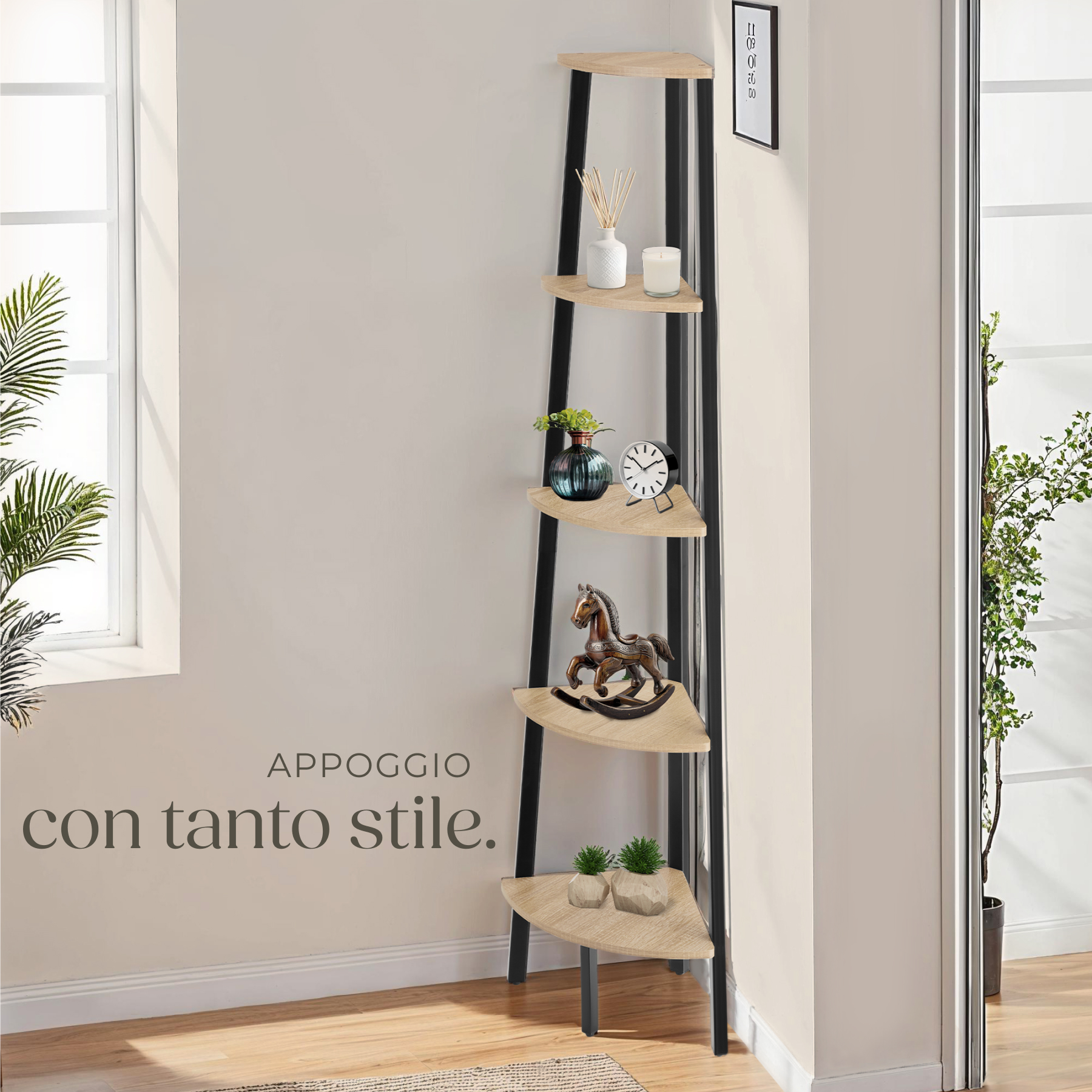 Scaffali angolo Portland stile industriale 5 ripiani libreria alta legno metallo - Foto 21 di 25