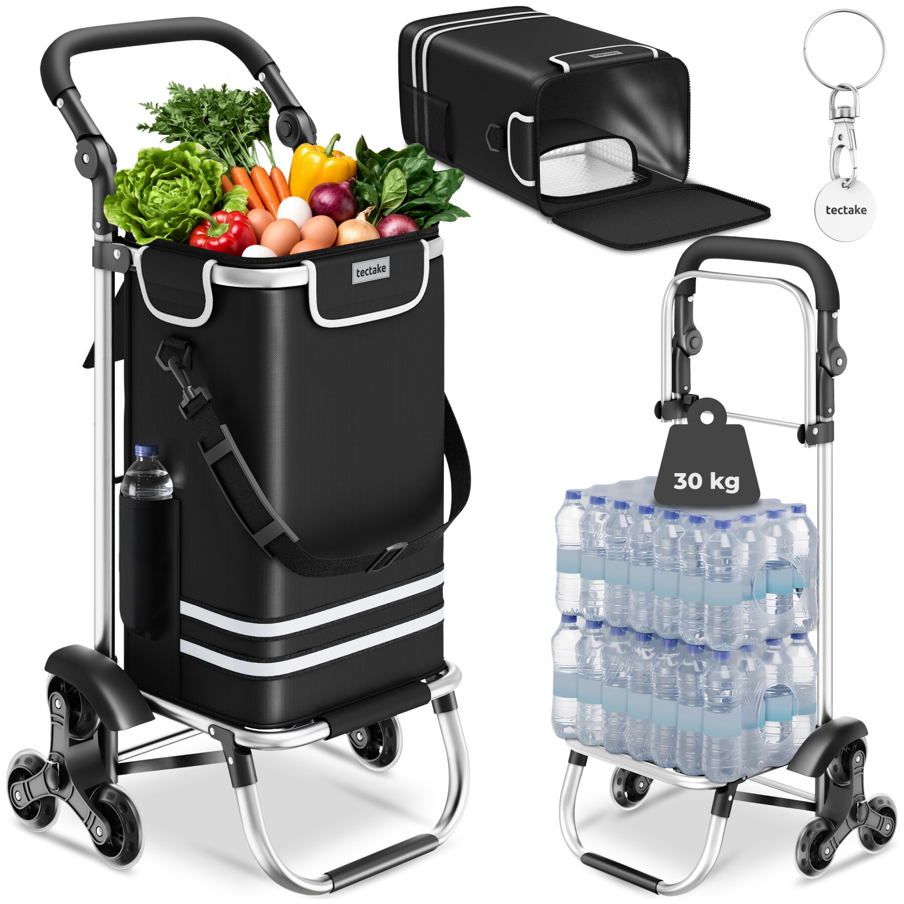 Inköpsvagn Shopper, 3-i-1, hopfällbar, med kylväska - svart | tectake