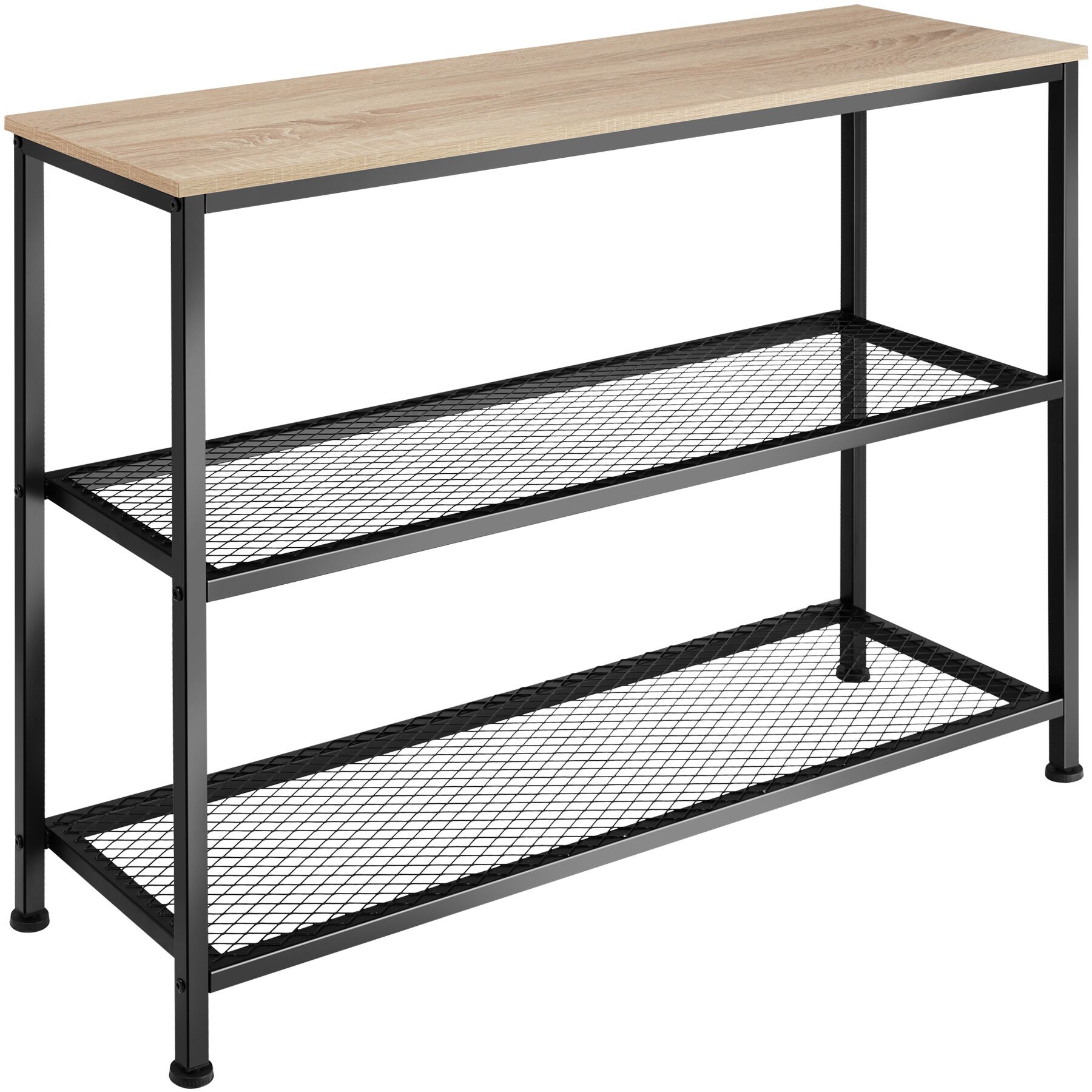 Console Table Bristol - with tabletop and 2 wire shelves - industrial wood light, oak Sonoma
