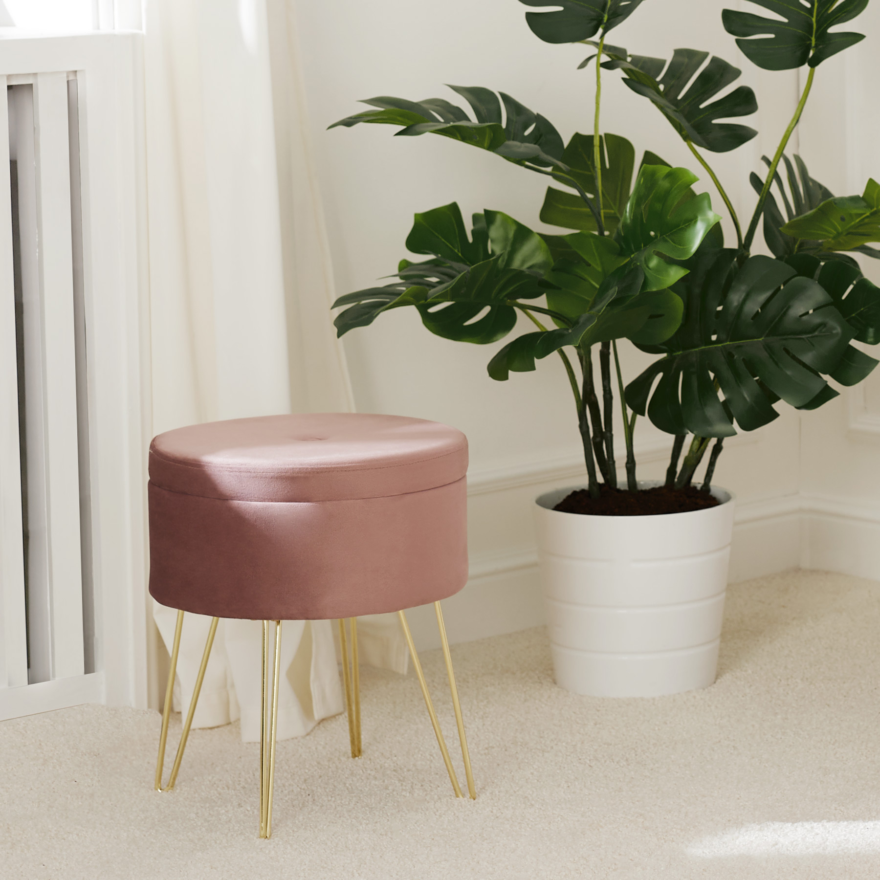 Stool Storage Footstool Padded Velvet Upholstery Bar Stools Dressing Table Seat - Picture 28 of 46