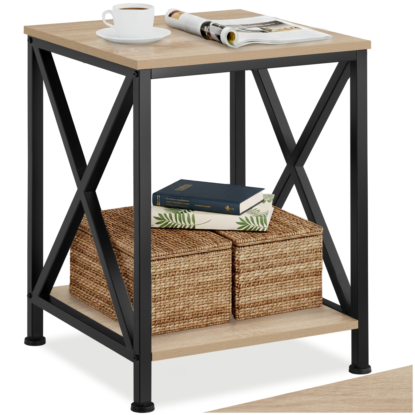 Tavolino Carlton 40,5 x 40,5 x 52,5 cm - Industriale legno chiaro, rovere Sonoma