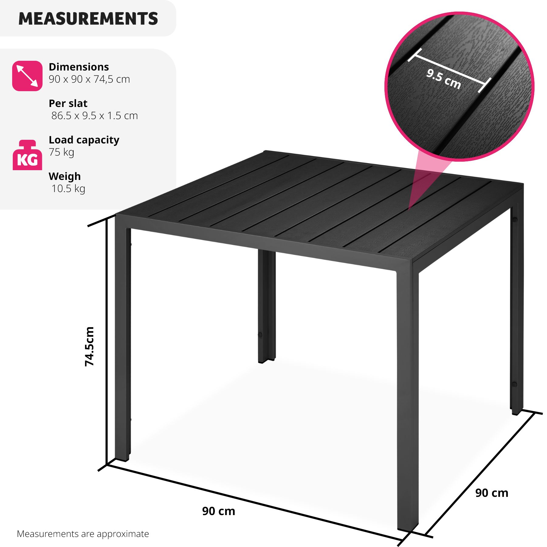 Garden Furniture Table Outdoor Patio Dining Coffee Balcony Square Aluminium - Picture 7 of 25