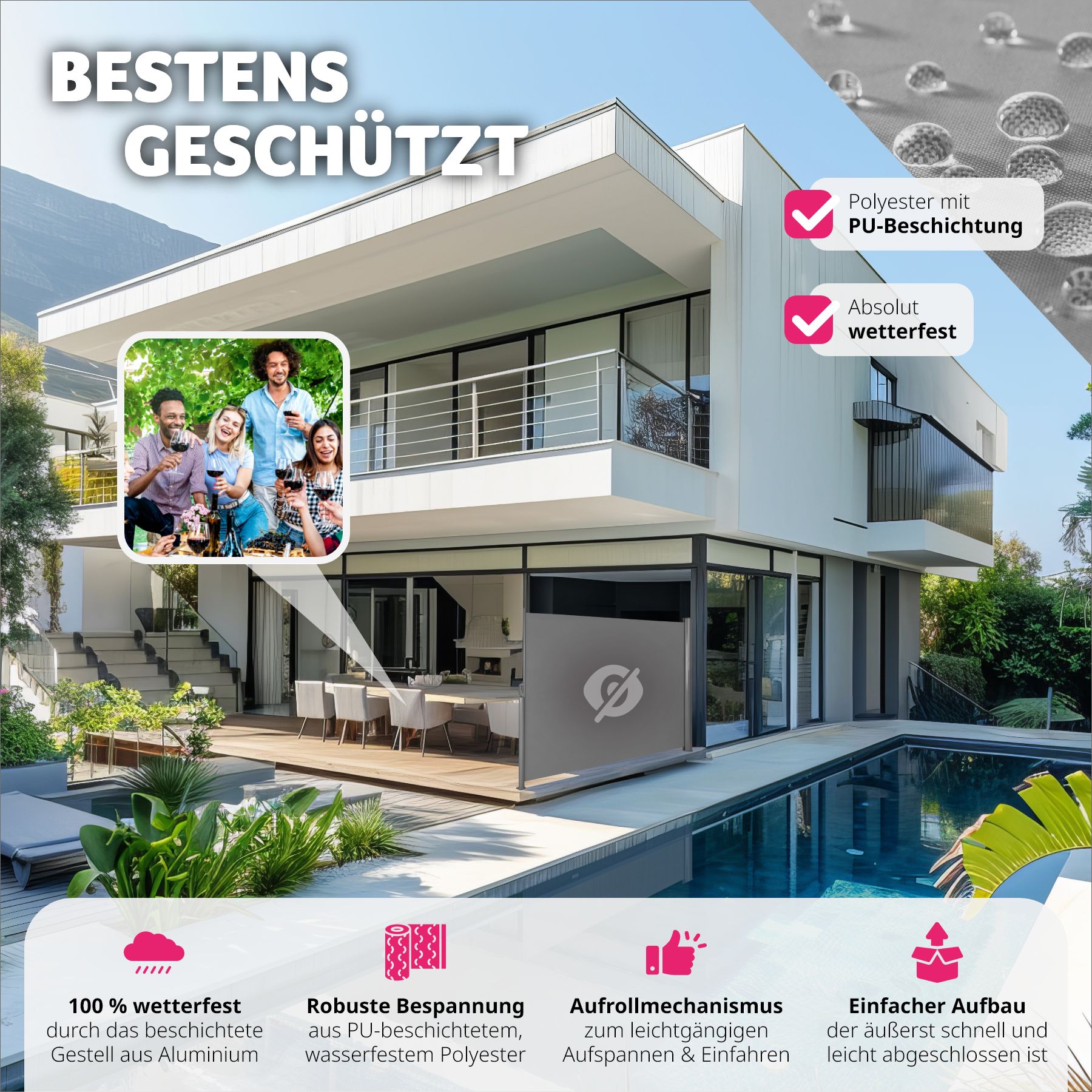 TecTake 401524 Aluminium Seitenmarkise, Grau, 160 x 300 cm online 