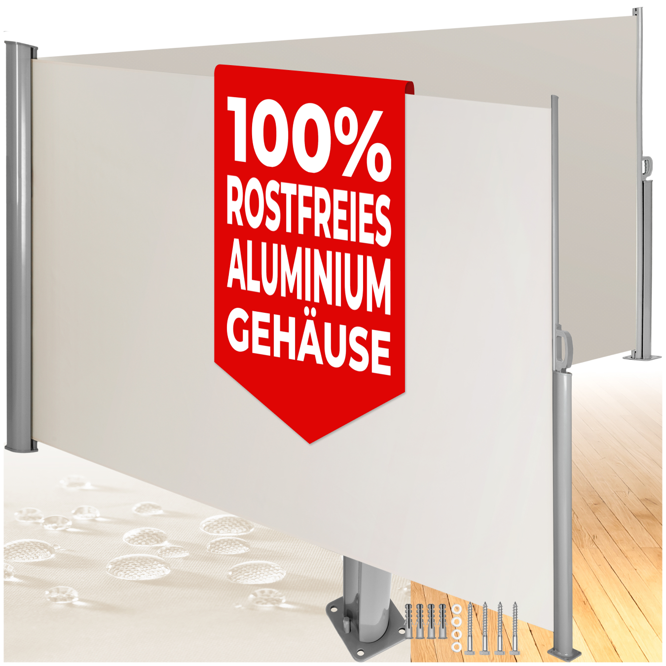 Aluminium Doppel Seitenmarkise ausziehbar mit Aufrollmechanismus - 200 x 600 cm, beige