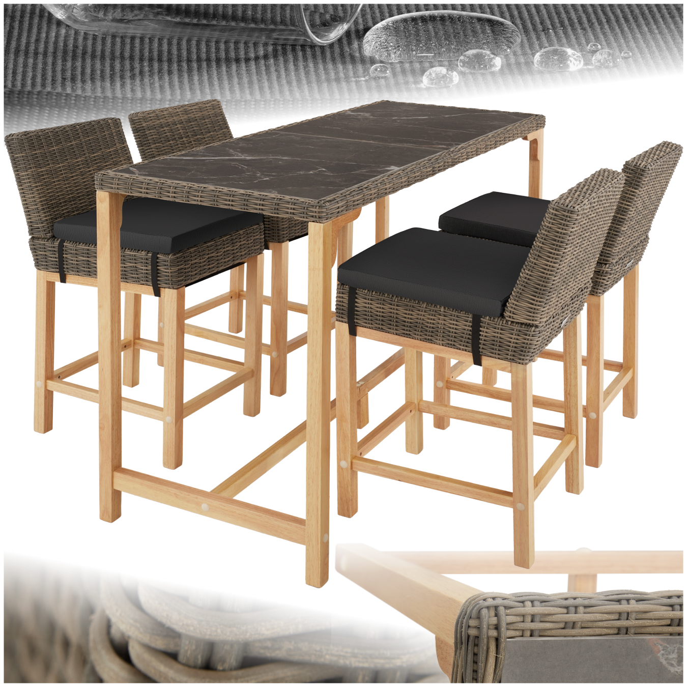Table en rotin Lovas avec 4 chaises Latina - marron naturel